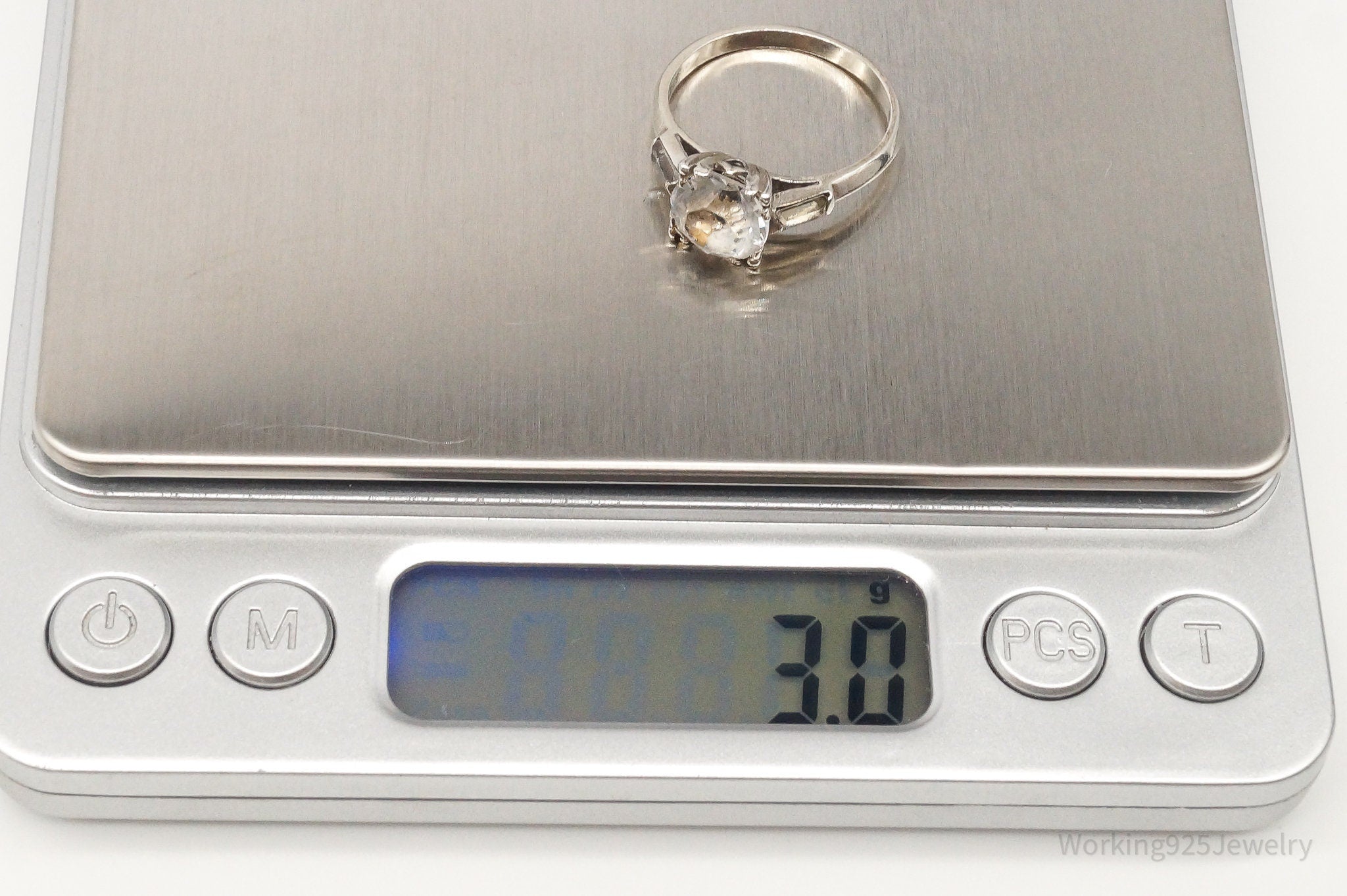 Antique Foil Back Rhinestone Sterling Silver Ring Size 7.75