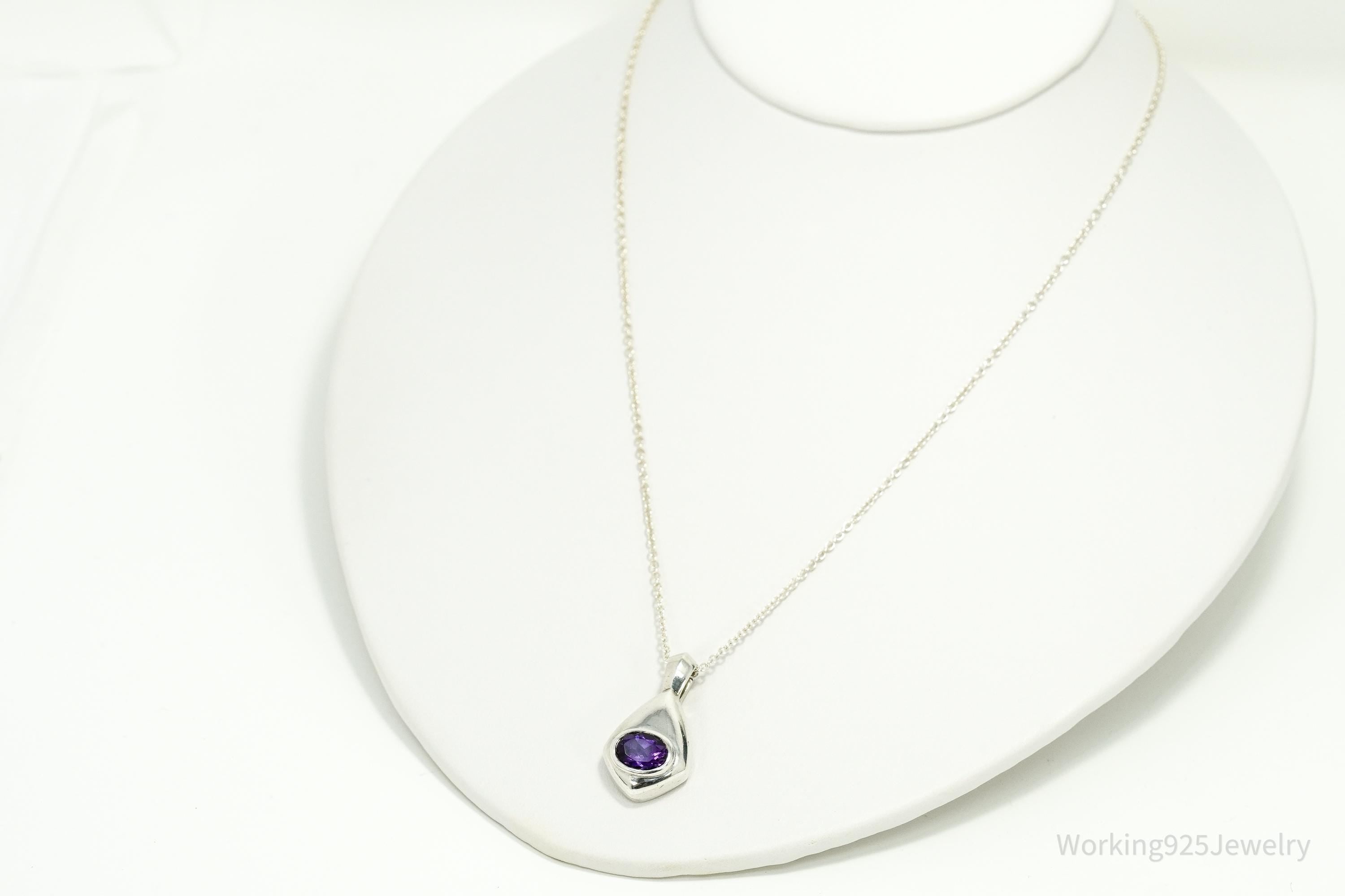 Vintage Amethyst Sterling Silver Chain Necklace 24"