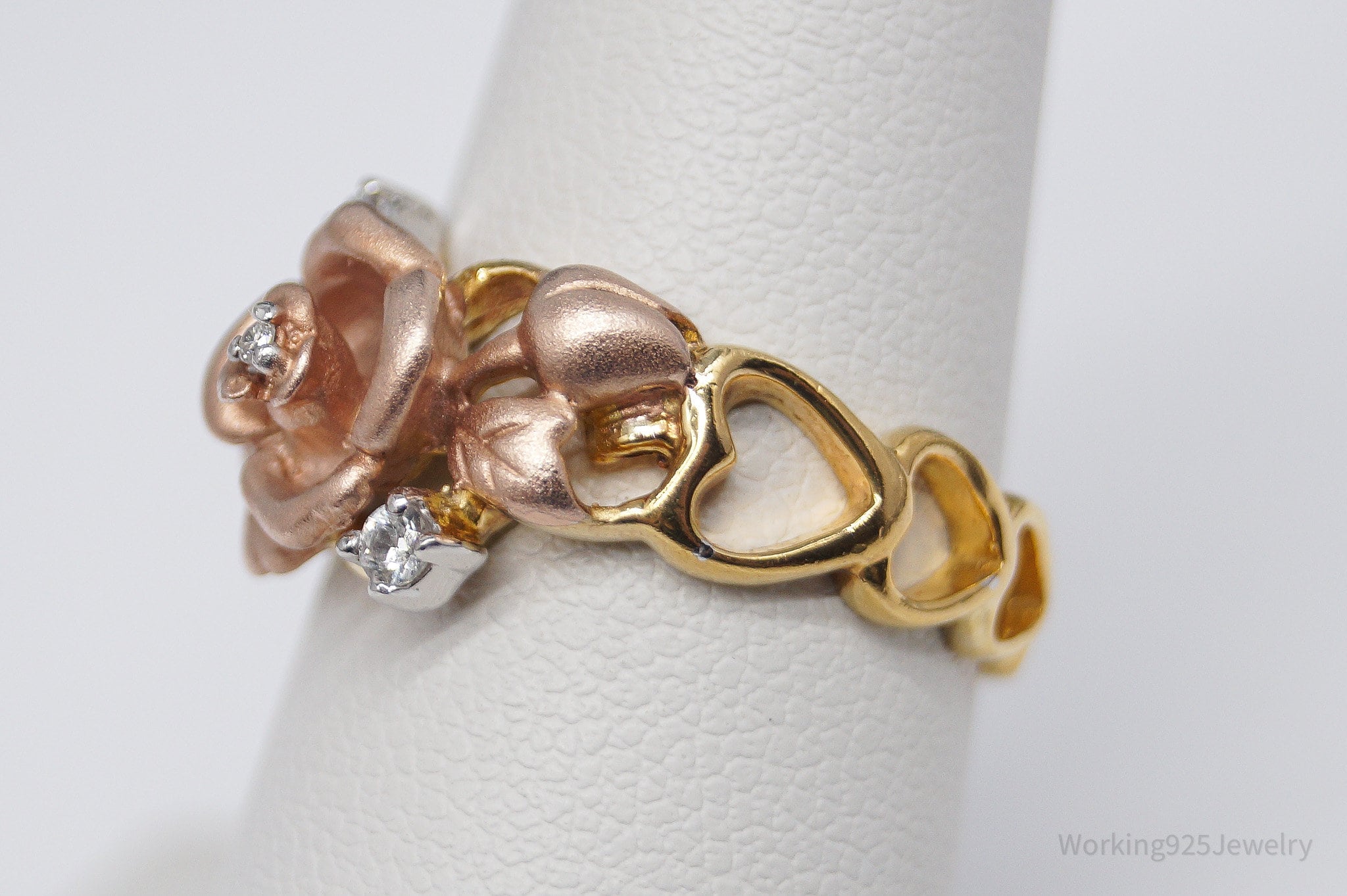 RARE VTG Franklin Mint Diamond & White Sapphires Gold Over Sterling Silver Ring SZ 7