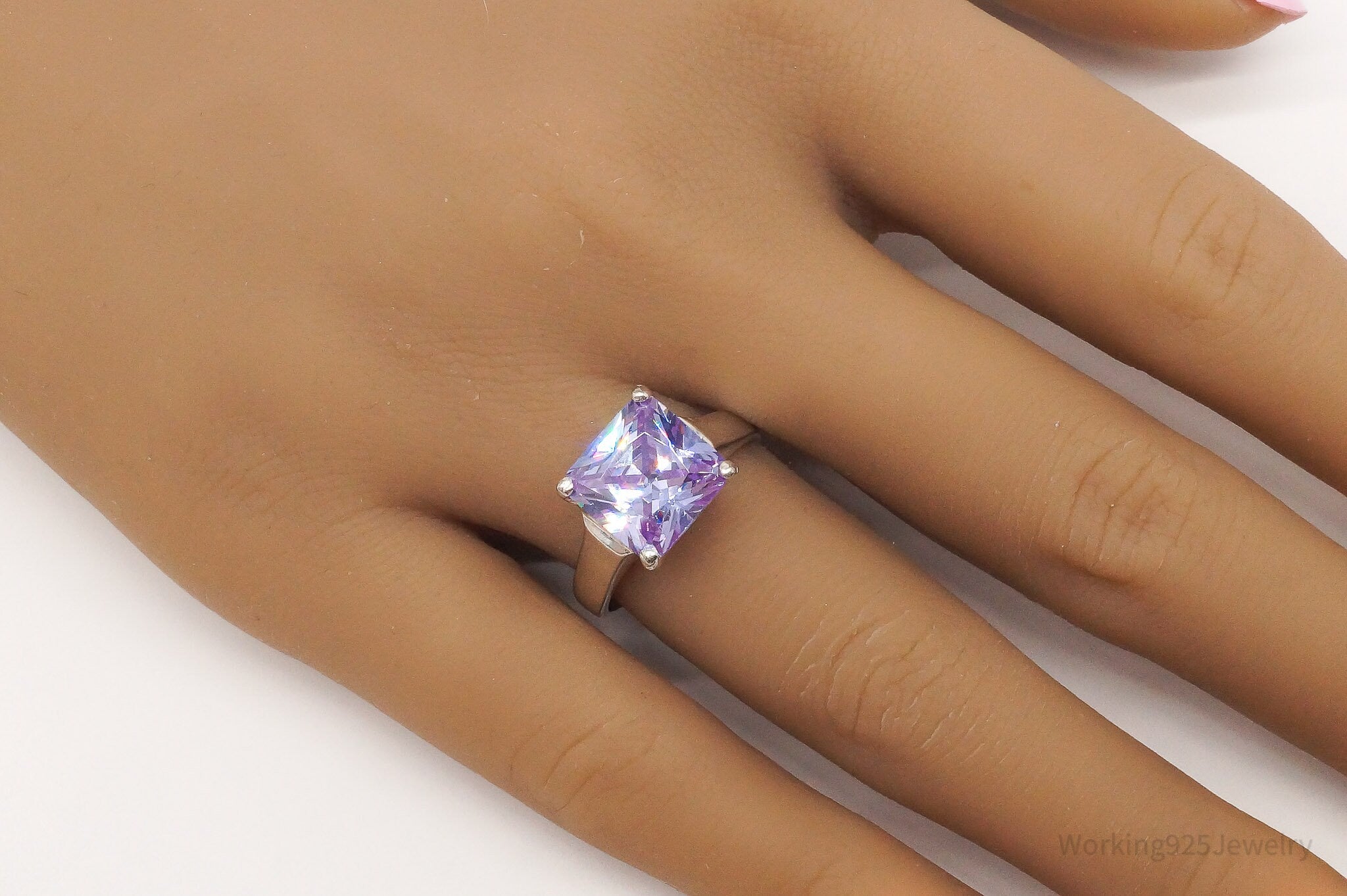 Vintage Purple Cubic Zirconia Sterling Silver Ring - Size 7