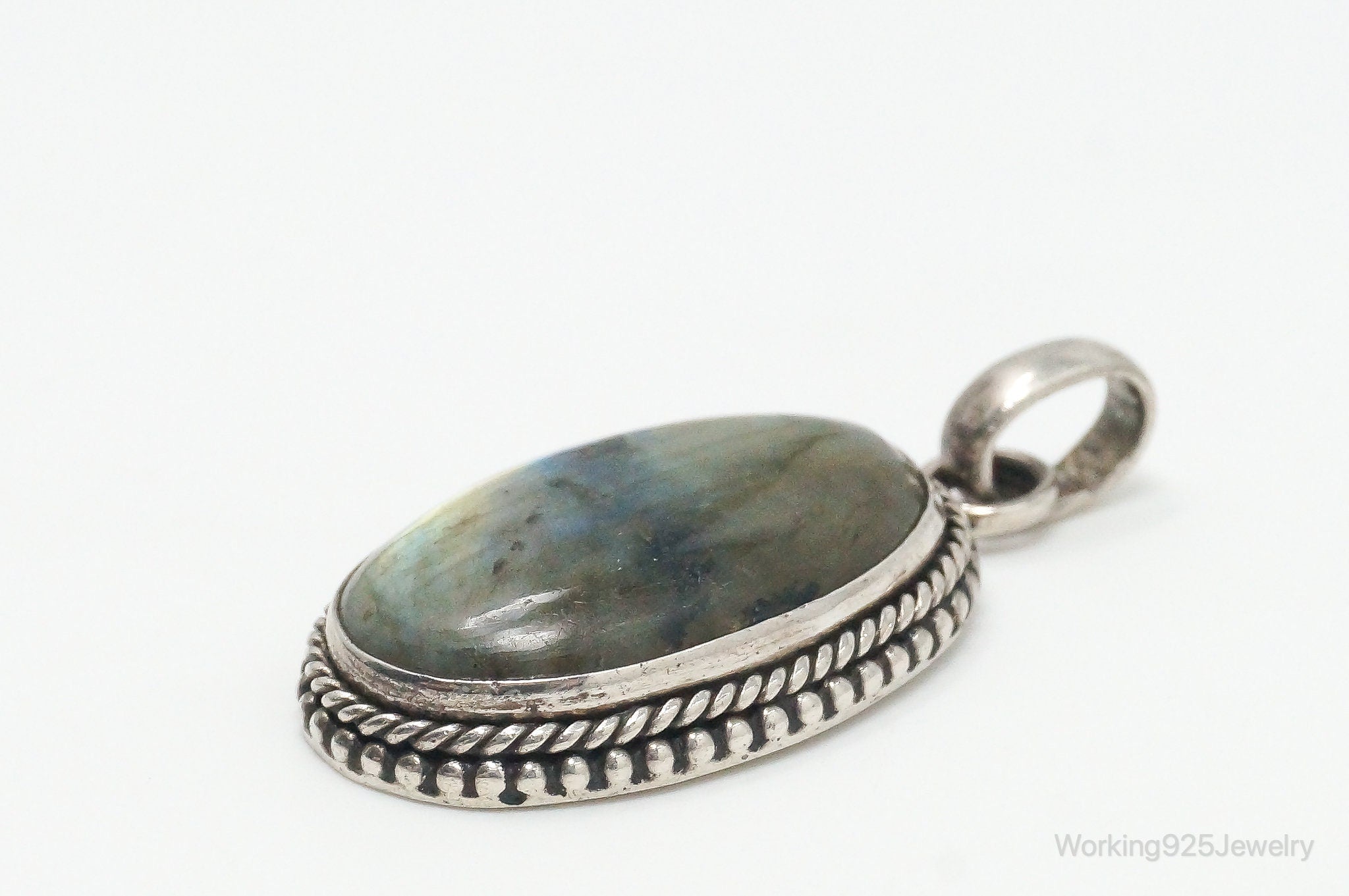 Vintage Large Labradorite Sterling Silver Necklace Pendant