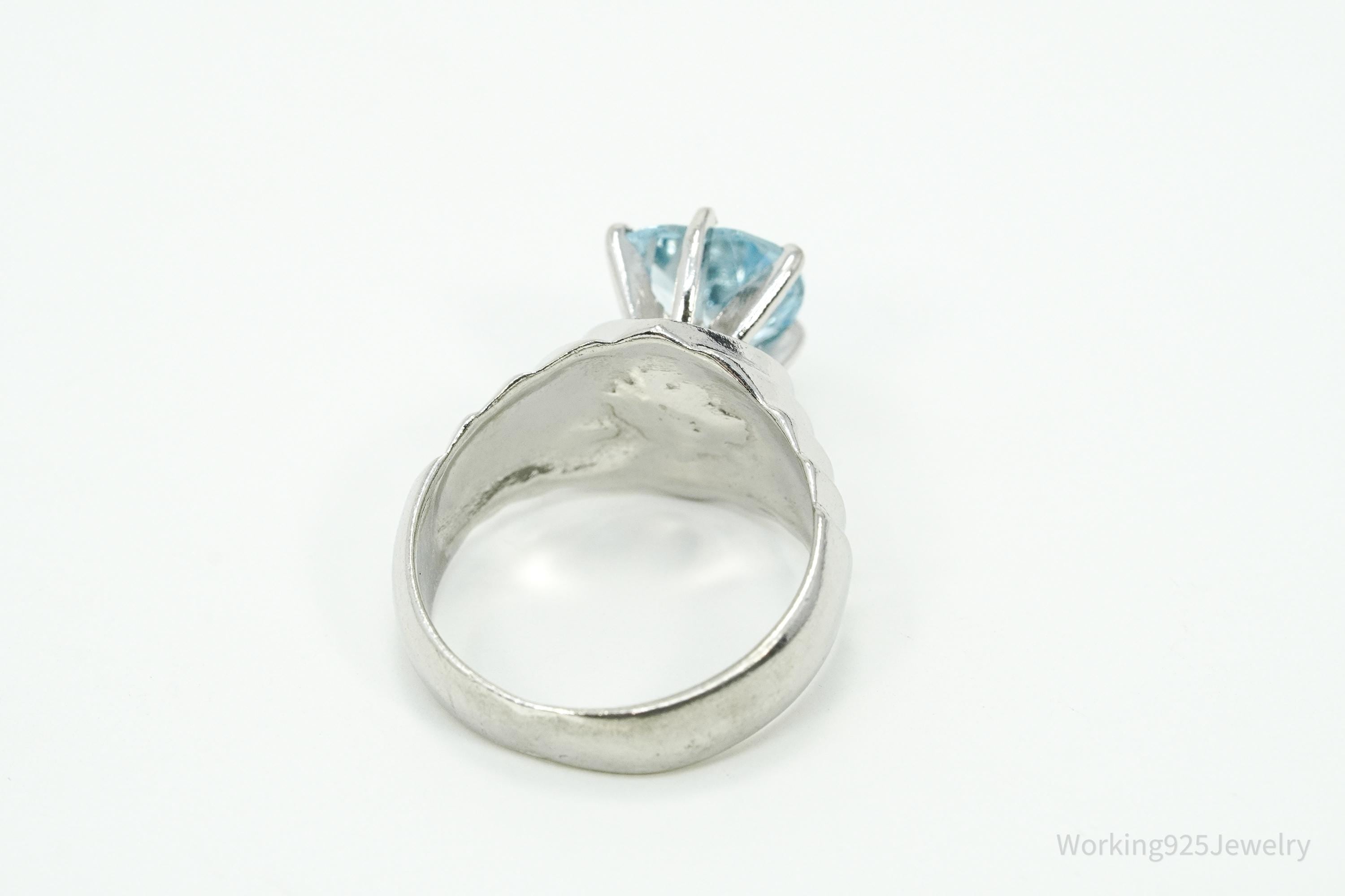 Vintage Blue Topaz Heart Sterling Silver Ring - Size 6.75