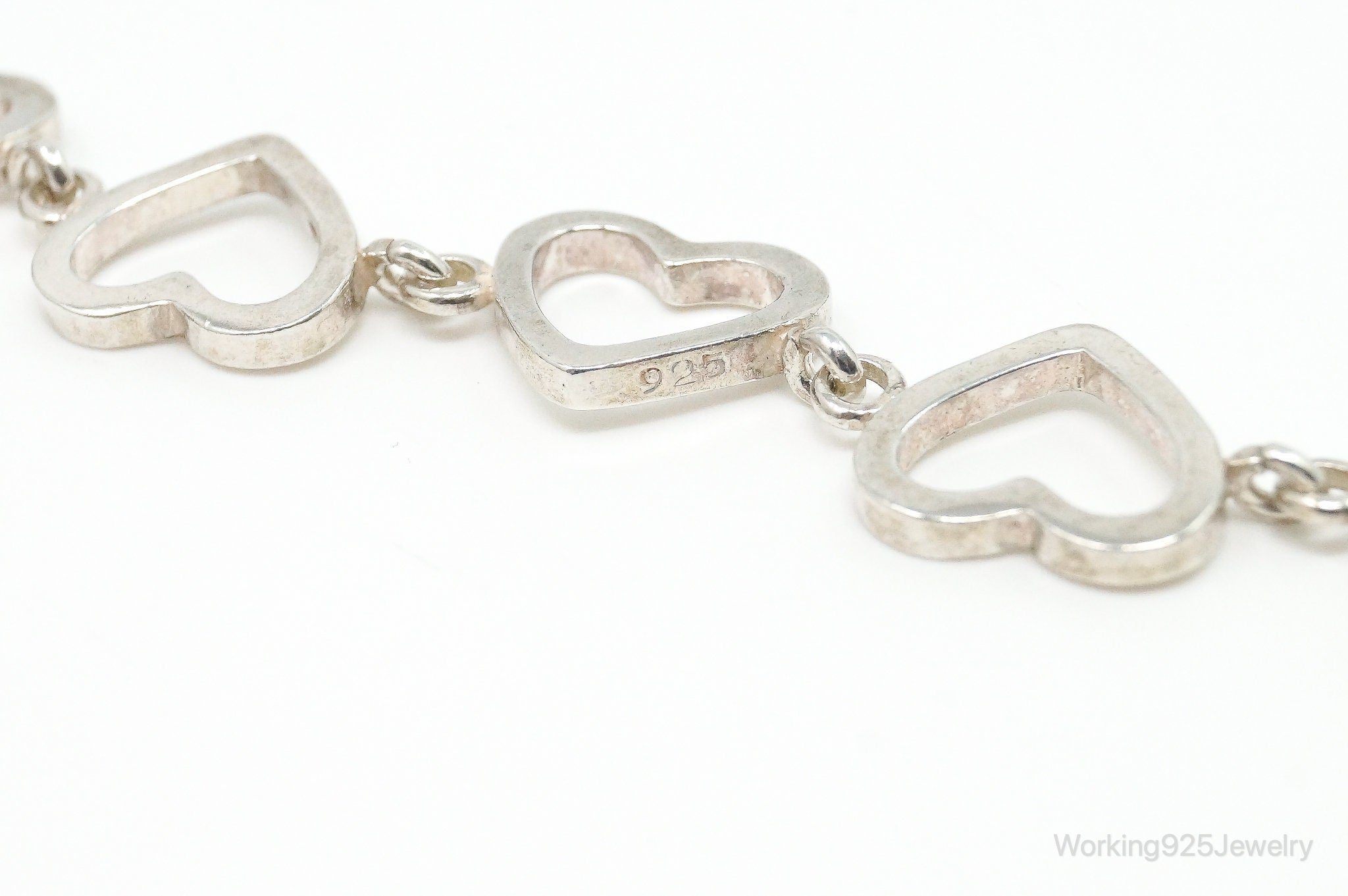 Vintage Open Heart Chain Link Sterling Silver Toggle Bracelet