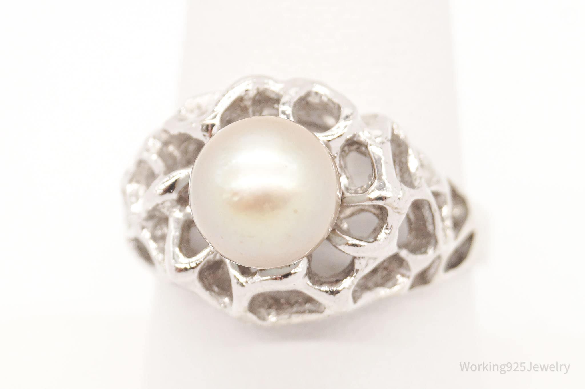 Vintage Pearl Sterling Silver Ring Size 8.25