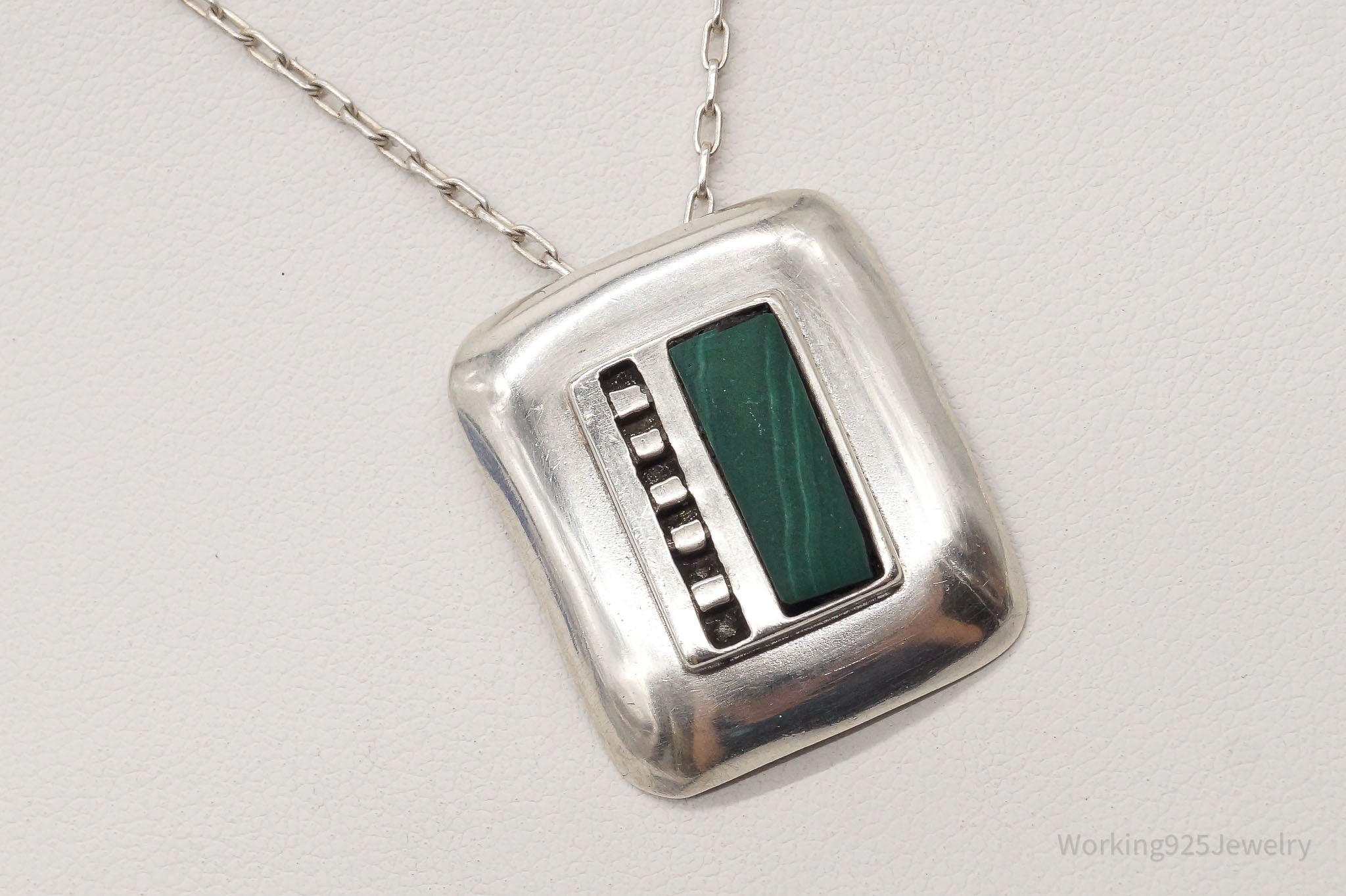 Vintage Malachite Modernist Sterling Silver Necklace