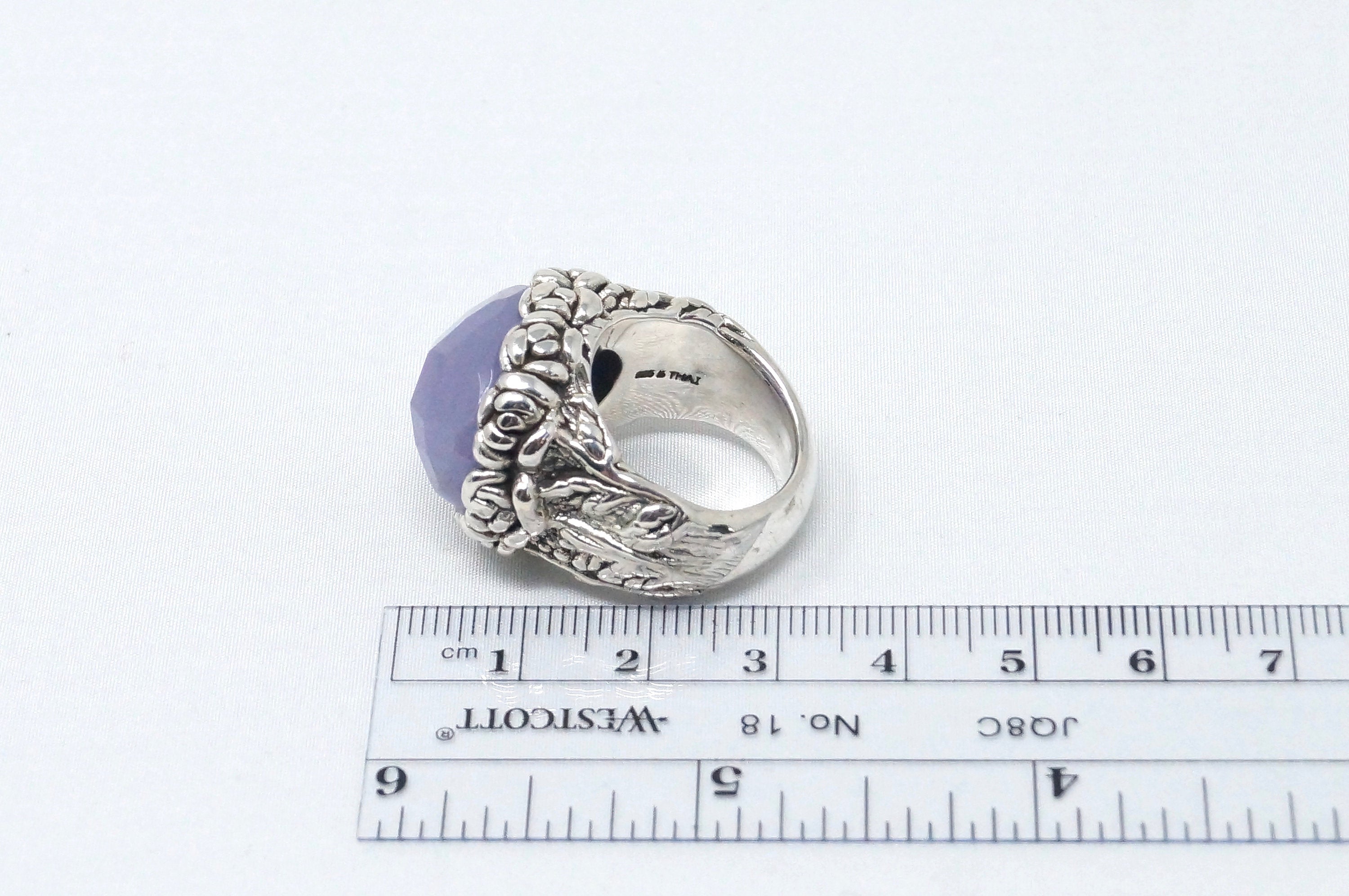 Vintage Large Purple Amethyst Statement Ring Sterling Silver Ring - Size 7.25