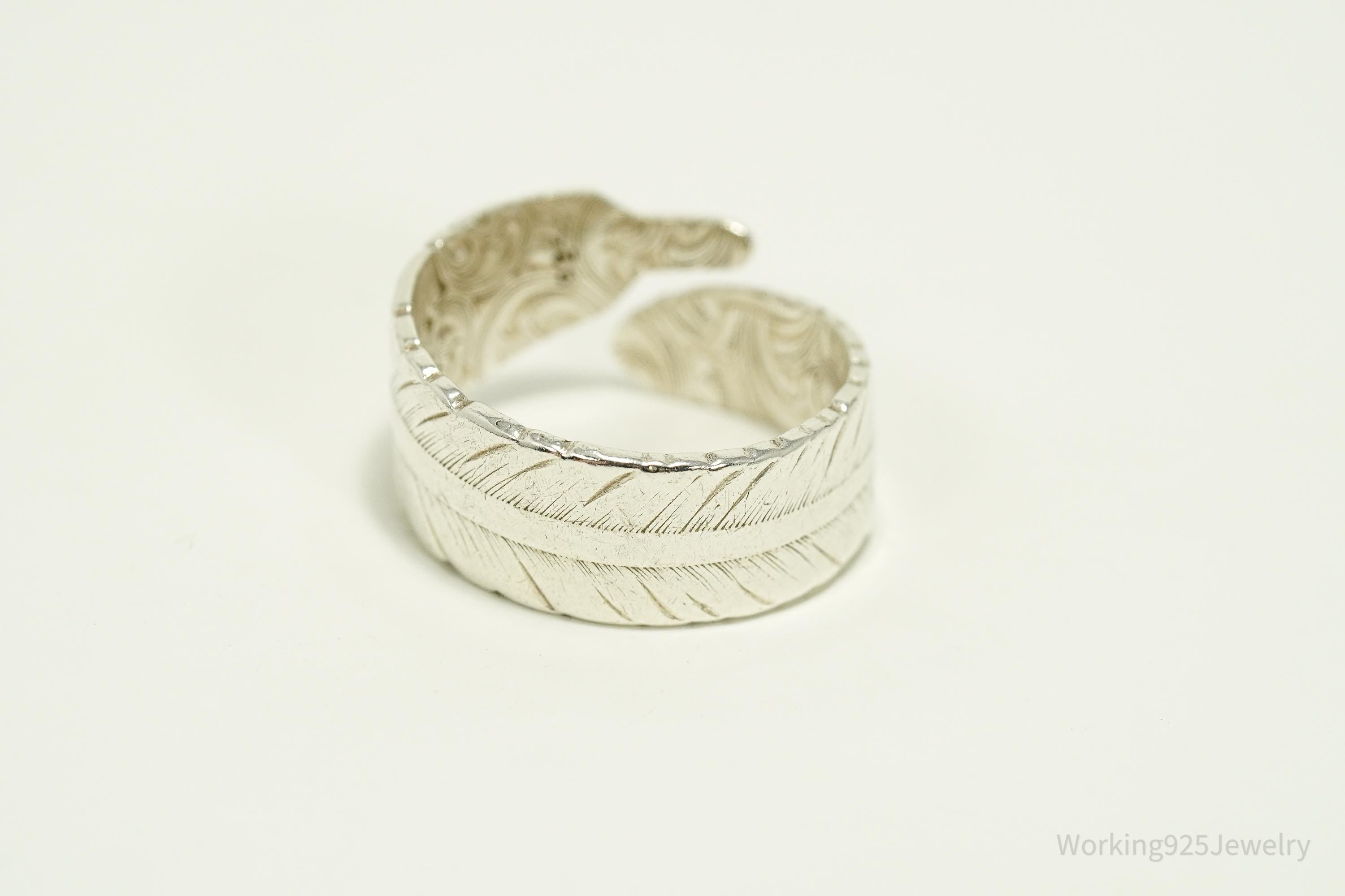 Vintage Feather Wrap Sterling Silver Ring - Size 10.5