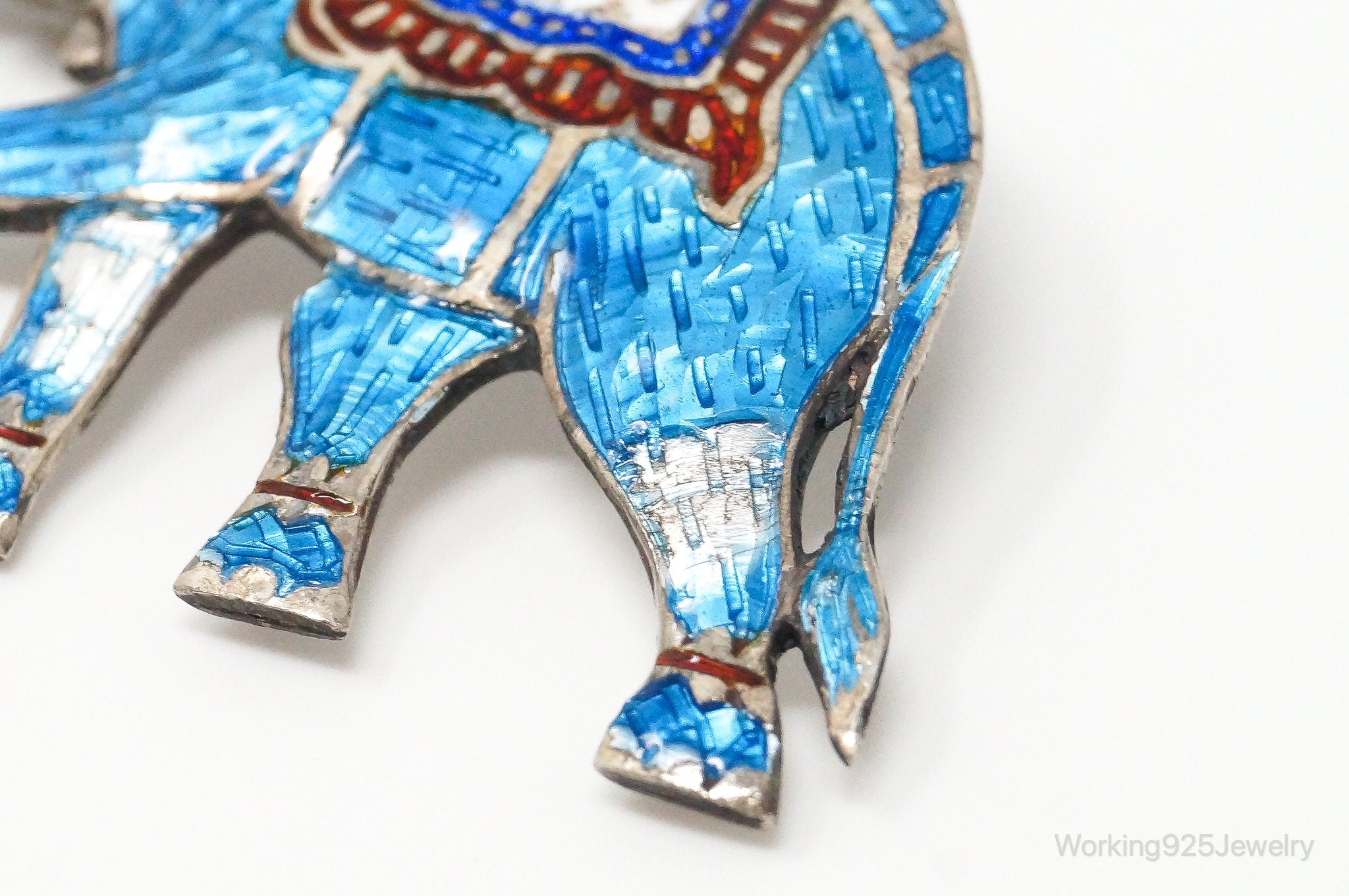 Vintage Designer SIAM NIELLO Elephant Enamel Sterling Silver Brooch Pin