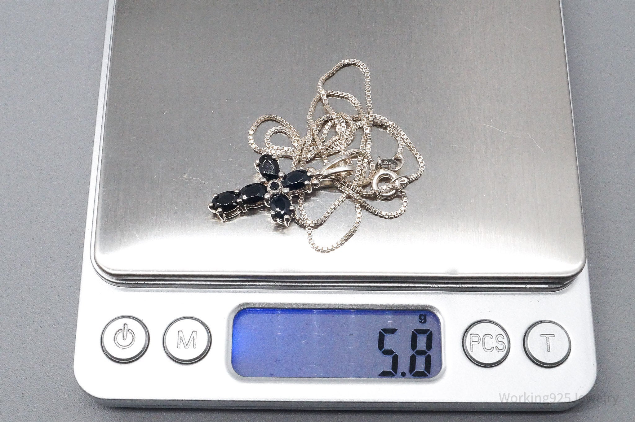 Vintage Black Spinel Cross Sterling Silver Necklace - 18"