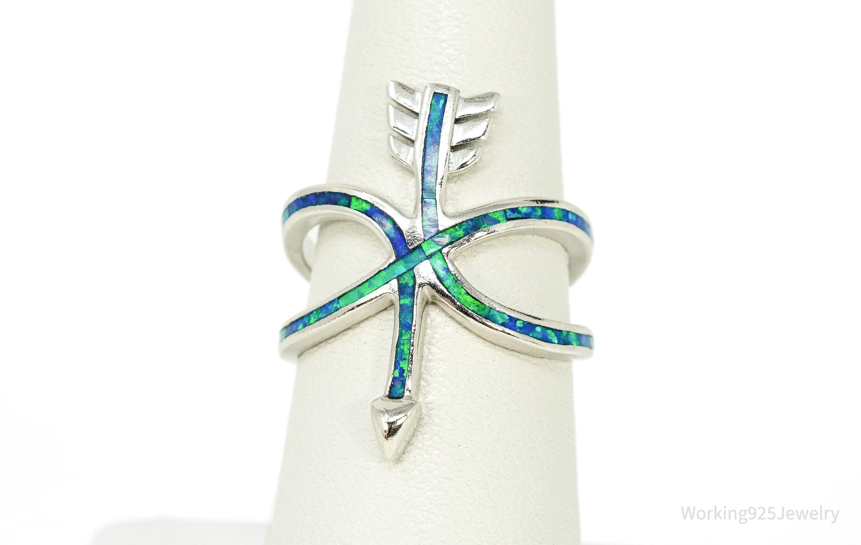 Vintage Opal Inlay Sterling Silver Arrow Ring - Size 7.25