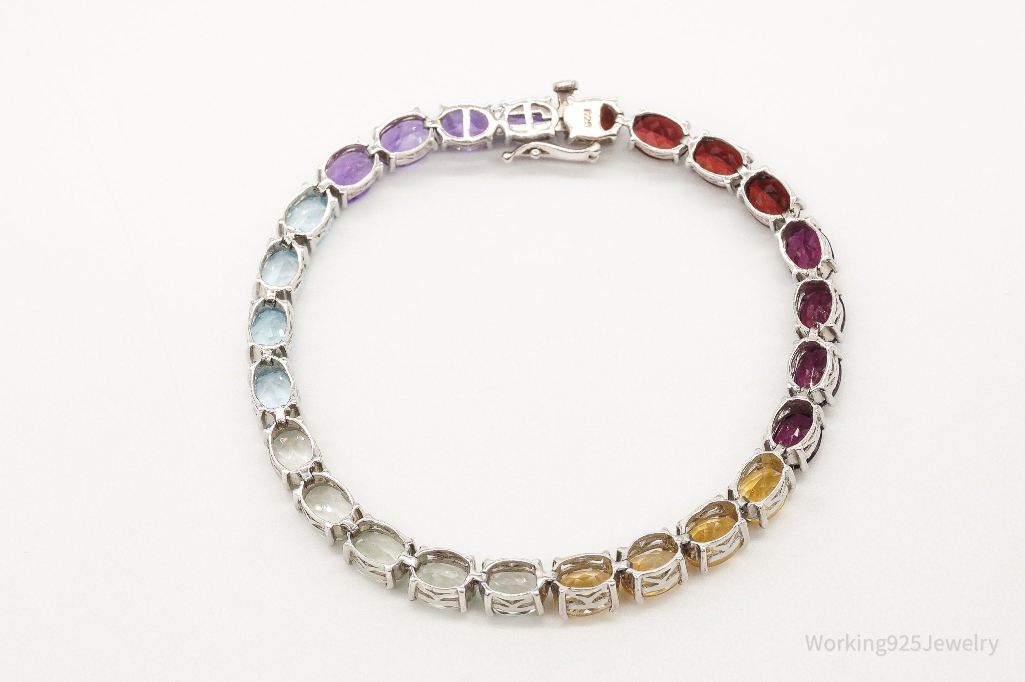 Vintage Large Multi Gemstones Sterling Silver Bracelet