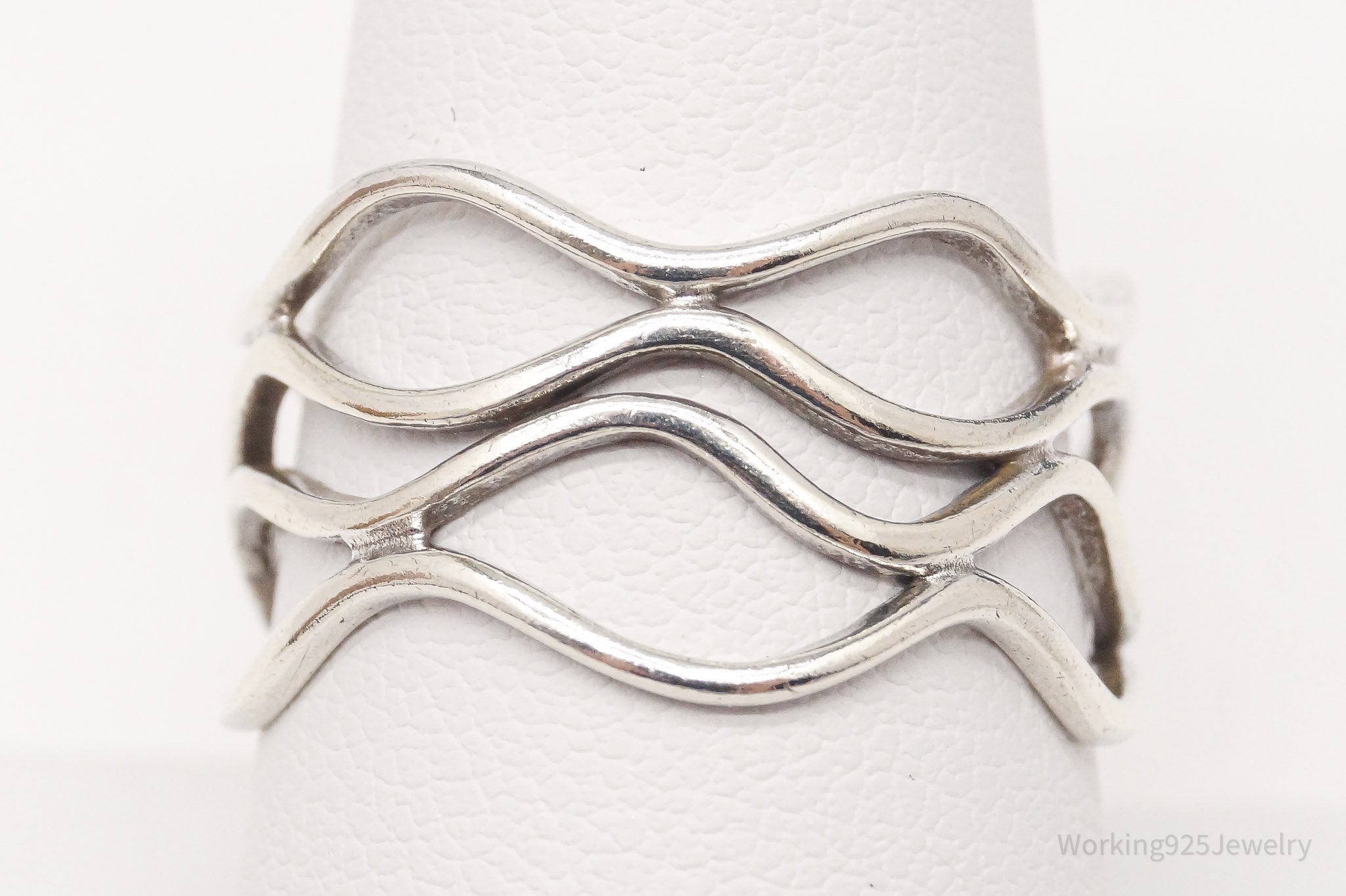 Vintage Modernist Style Waves Sterling Silver Ring - Size 9.25