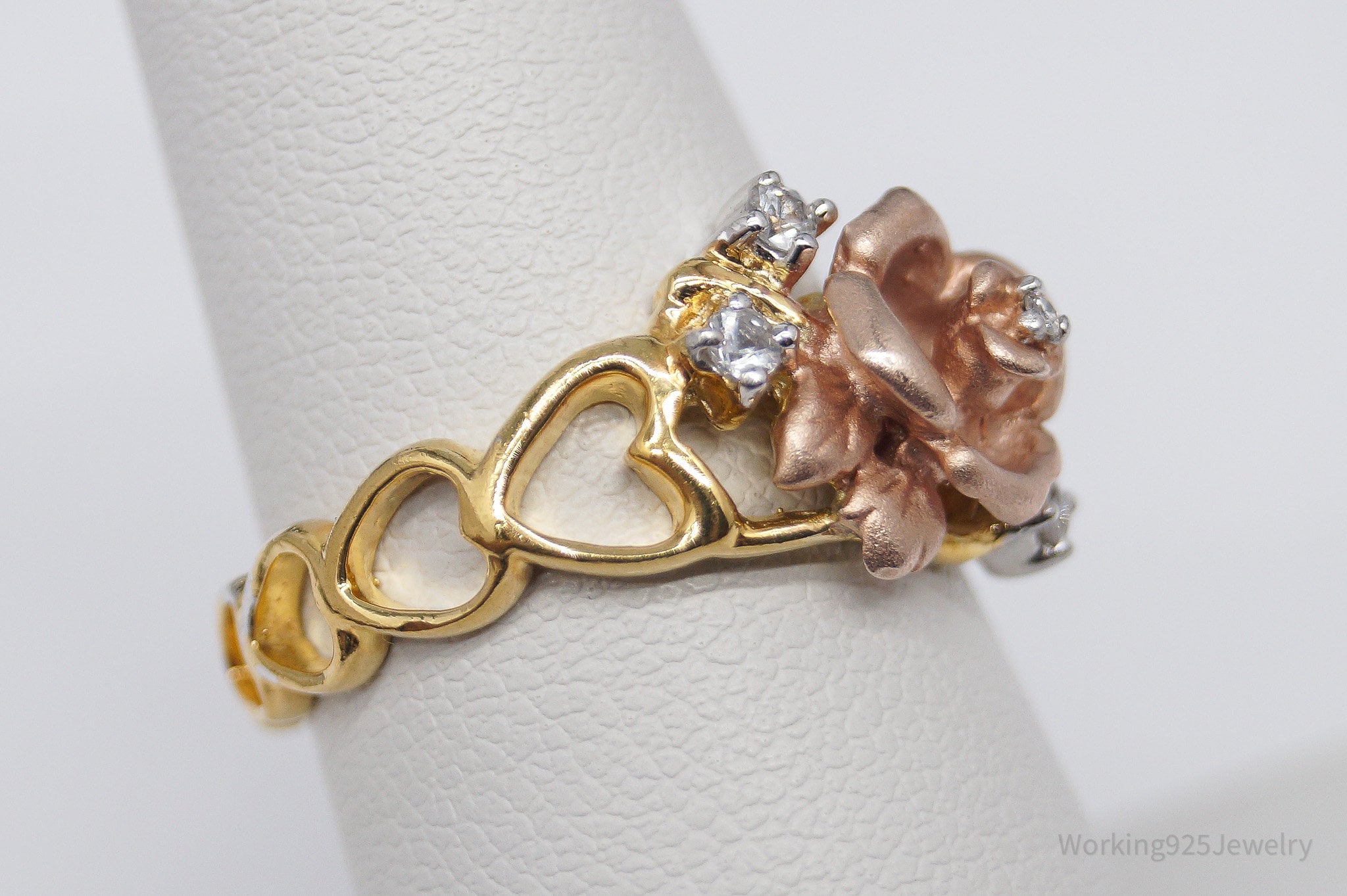 RARE VTG Franklin Mint Diamond & White Sapphires Gold Over Sterling Silver Ring SZ 7