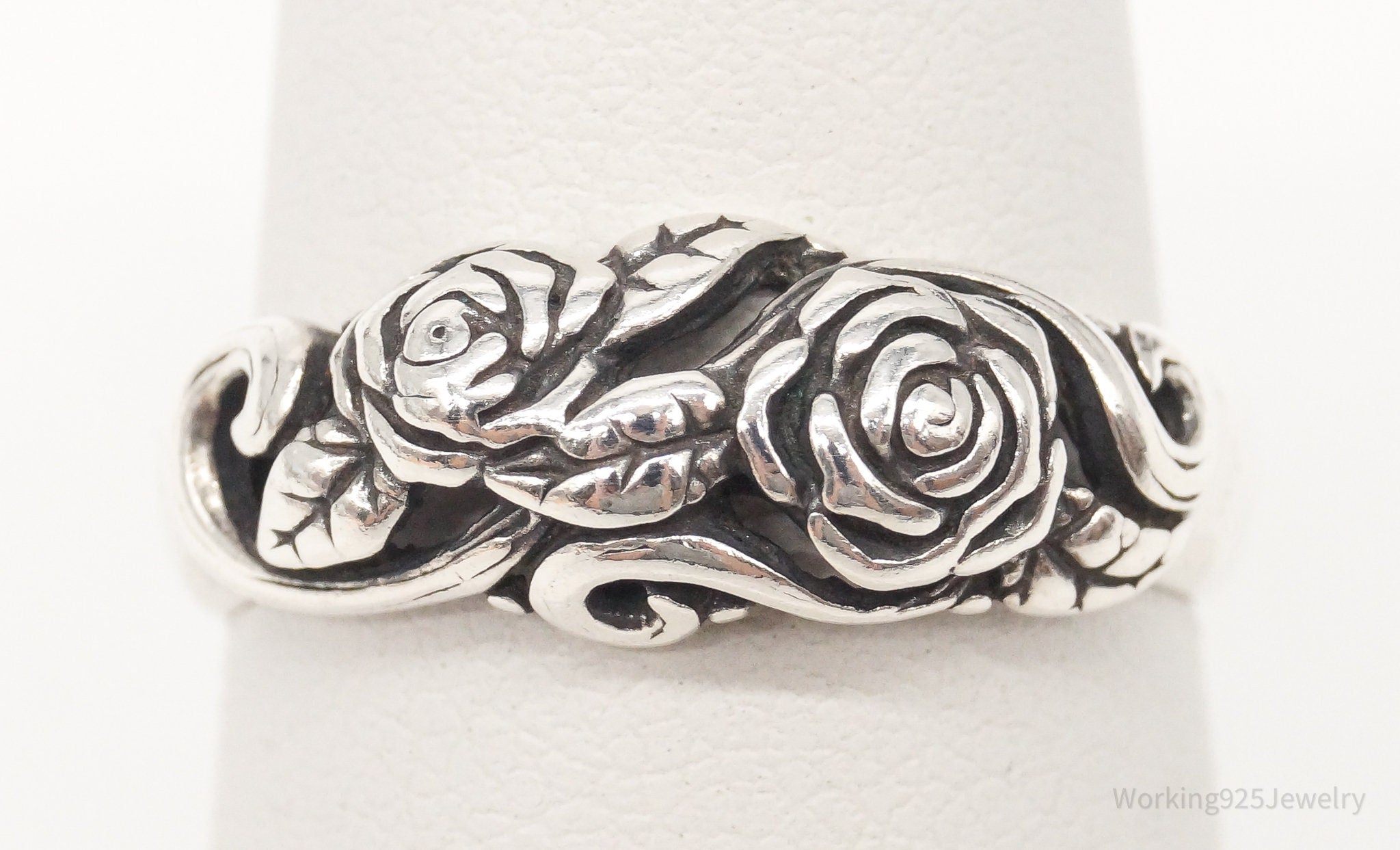 Vintage Roses Sterling Silver Ring - Size 6.75