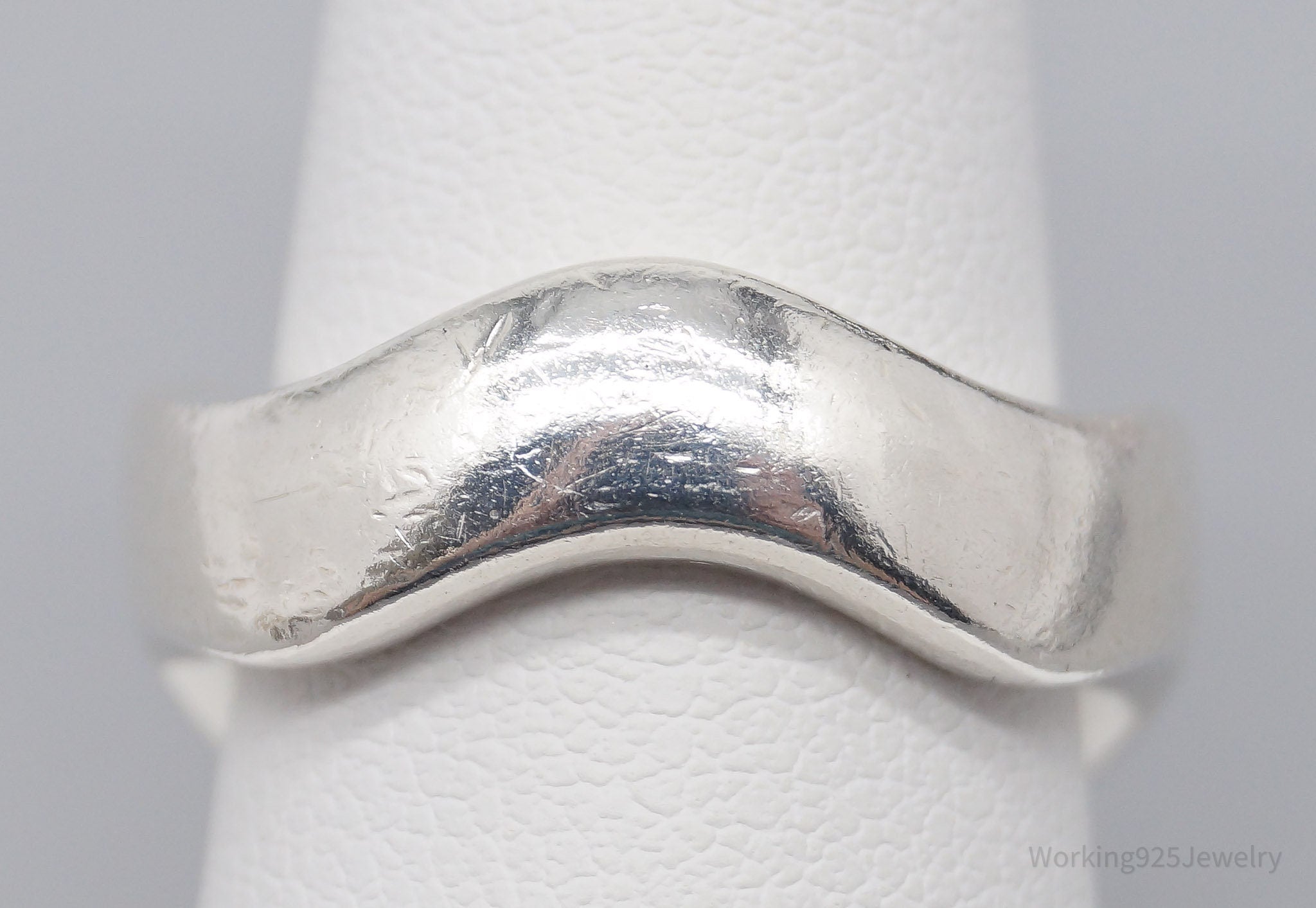 Vintage Modernist Wave Style Sterling Silver Band Ring - Size 7