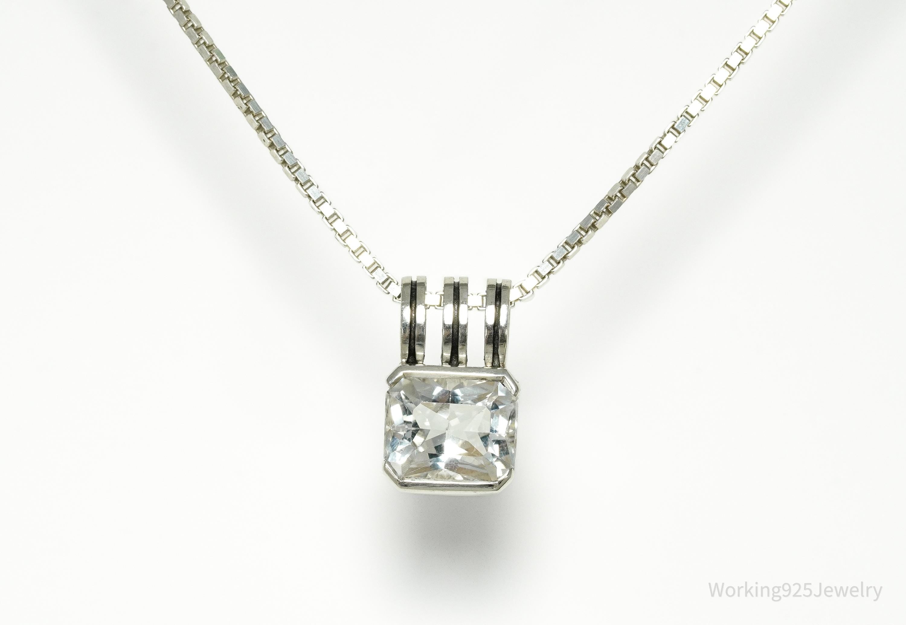 Vintage White Sapphire Sterling Silver Necklace 18"