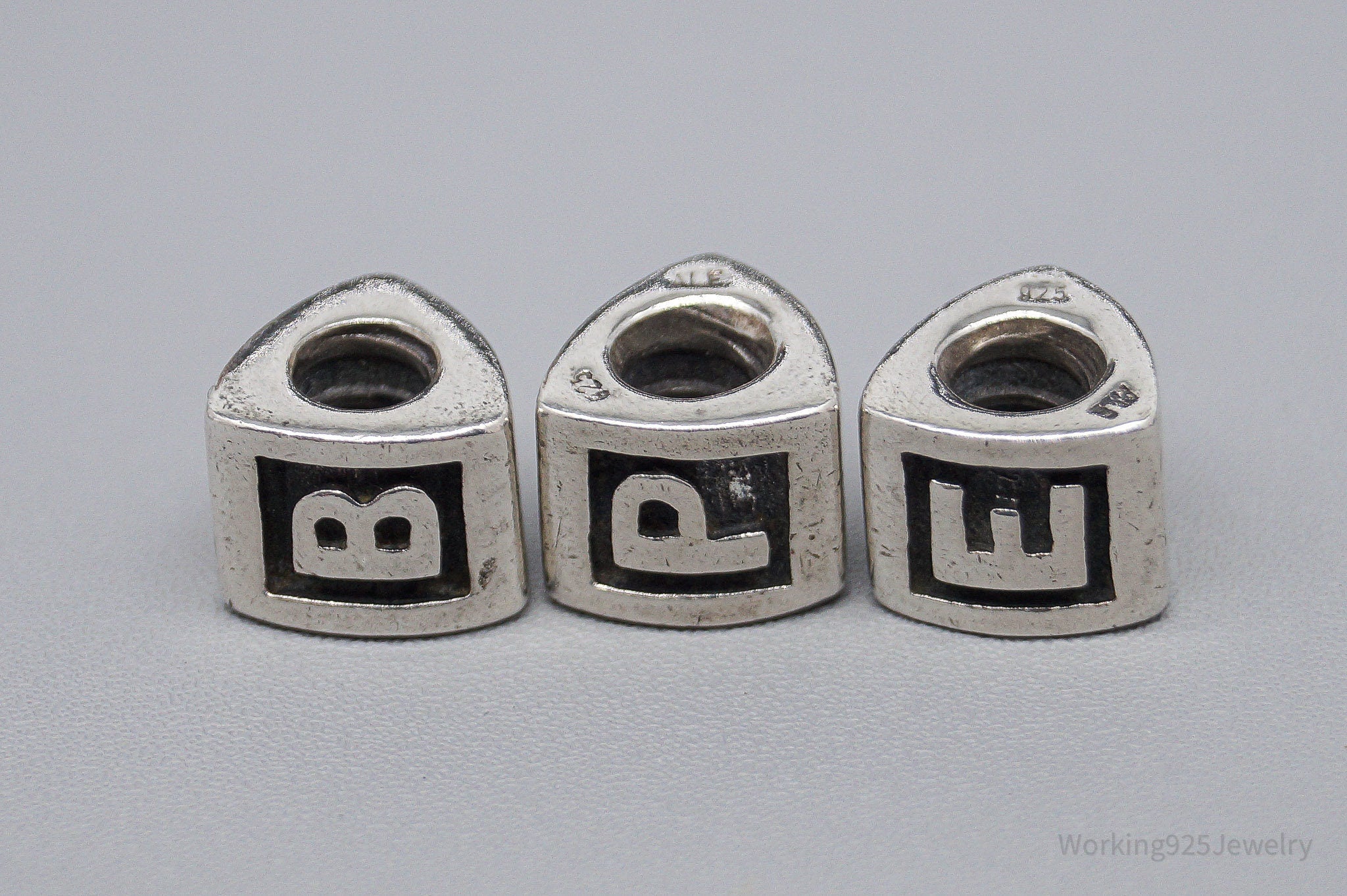 Retired Authentic Pandora B P E Alphabet Letter Charms Sterling Silver Set