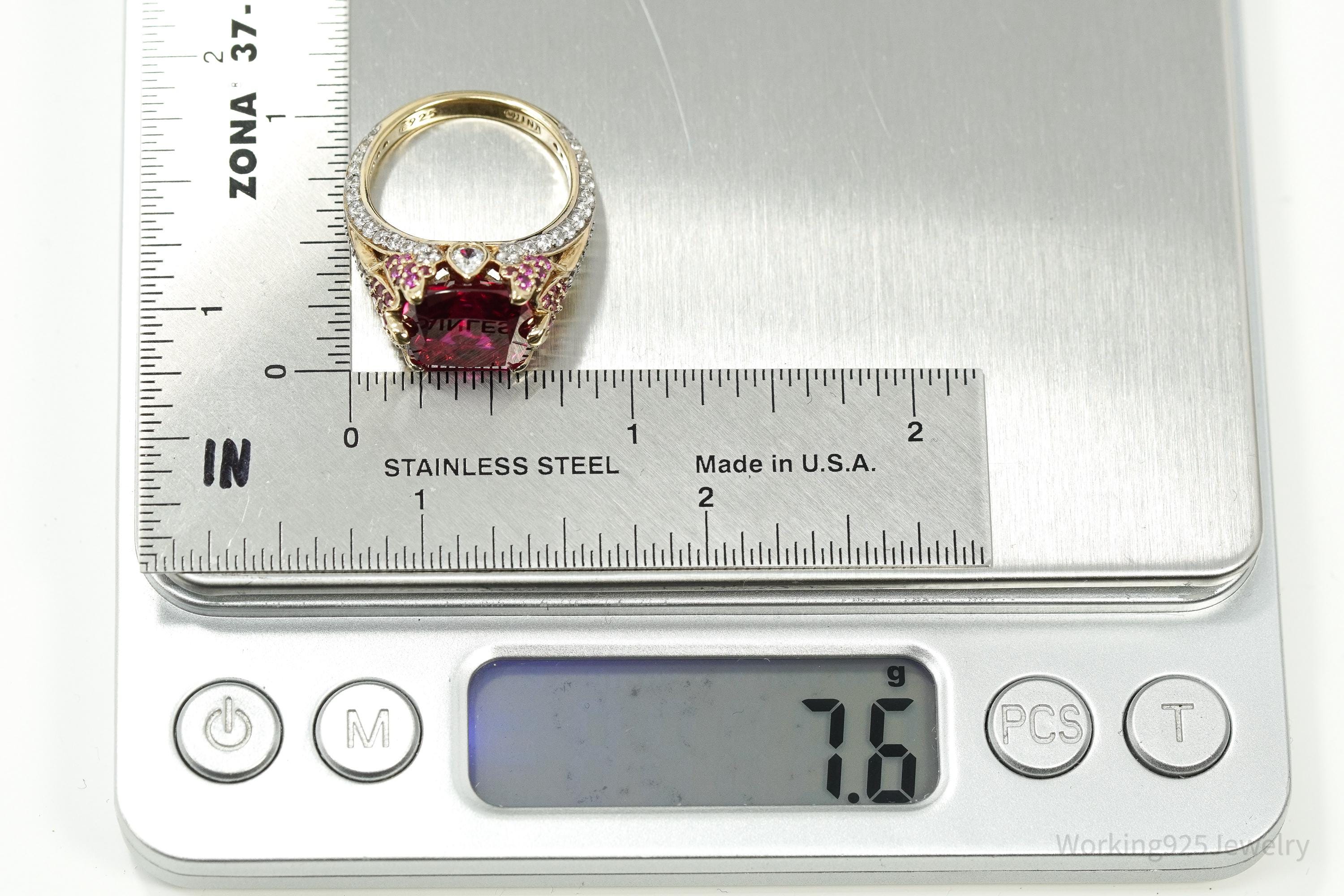 Lab Ruby Pink Tourmaline Sterling Silver Gold Vermeil Cocktail Statement Ring 8