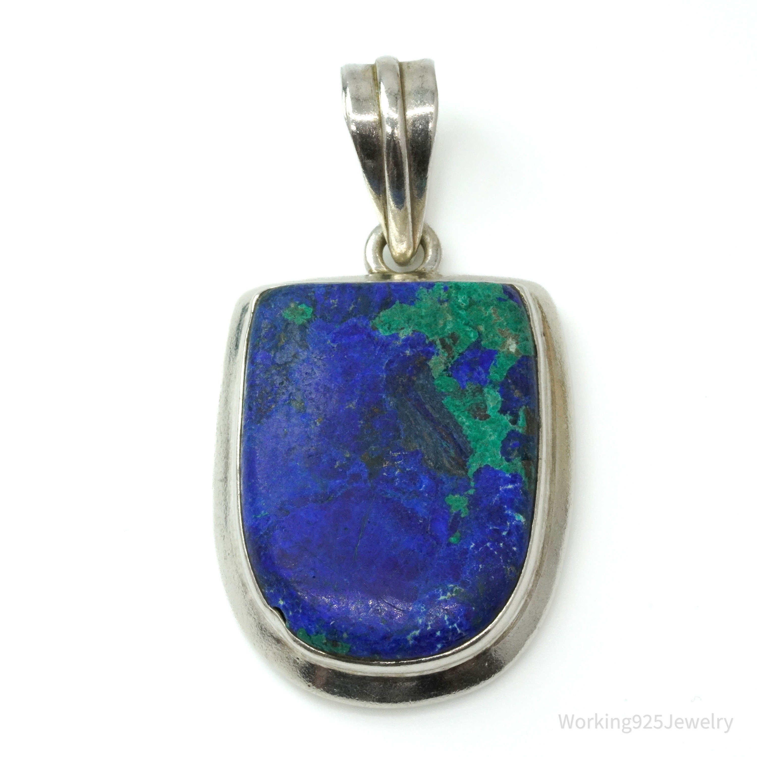 Vintage Large Azurite Silver Pendant 1 15/16"