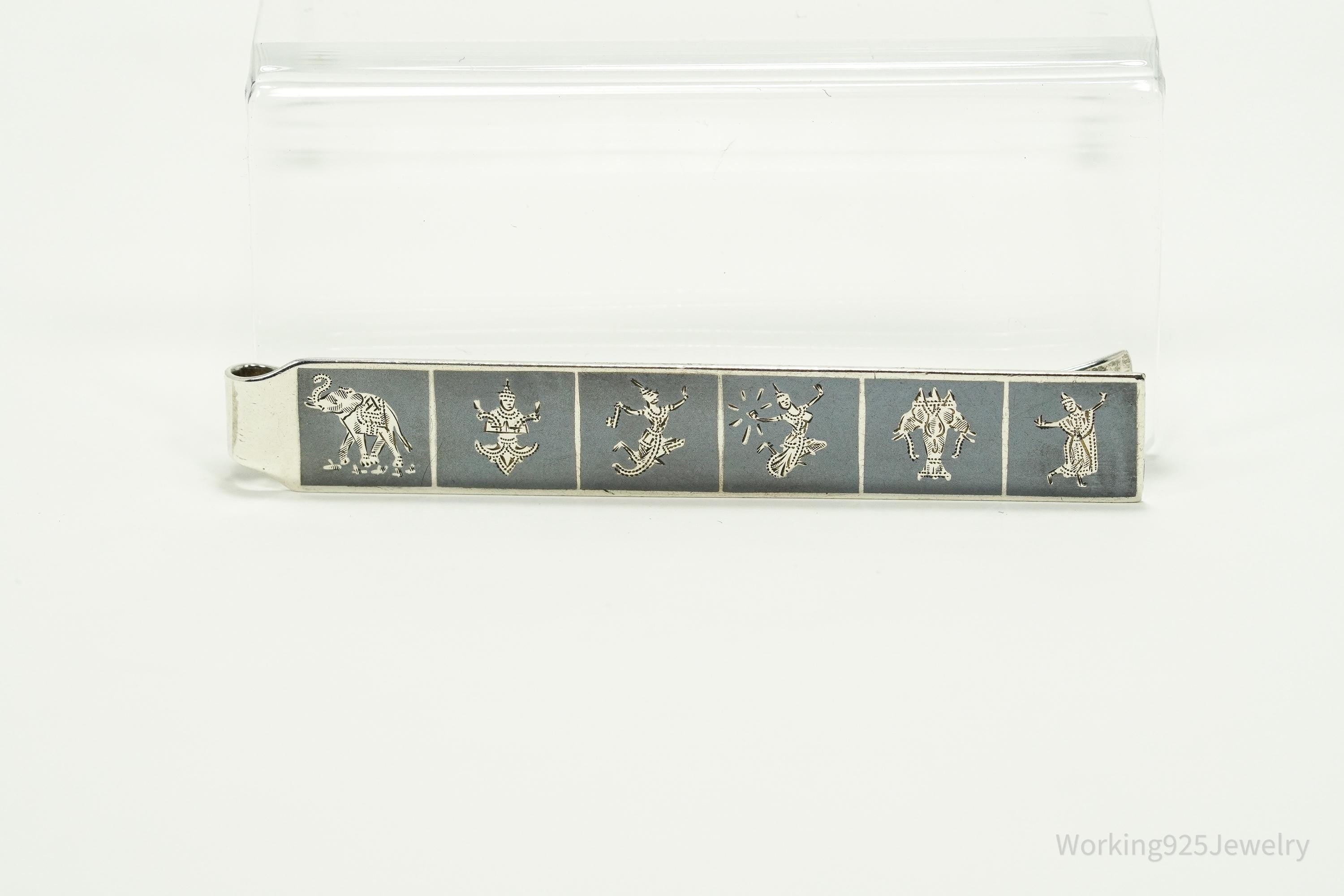 Vintage SIAM Black Enamel Sterling Silver Money Clip Tie Clip Hair Pin