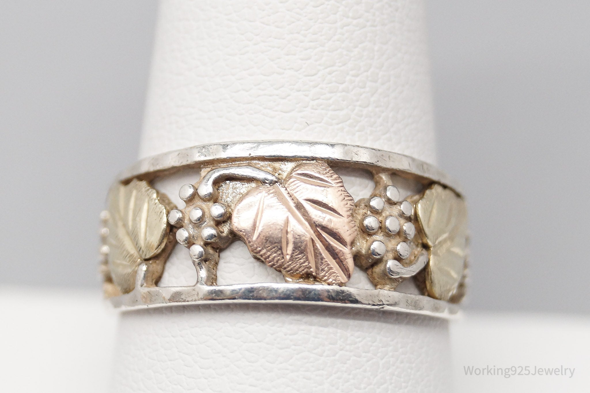 Vintage Landstrom’s 10K Gold Leaves Sterling Silver Band Ring - Size 9.75