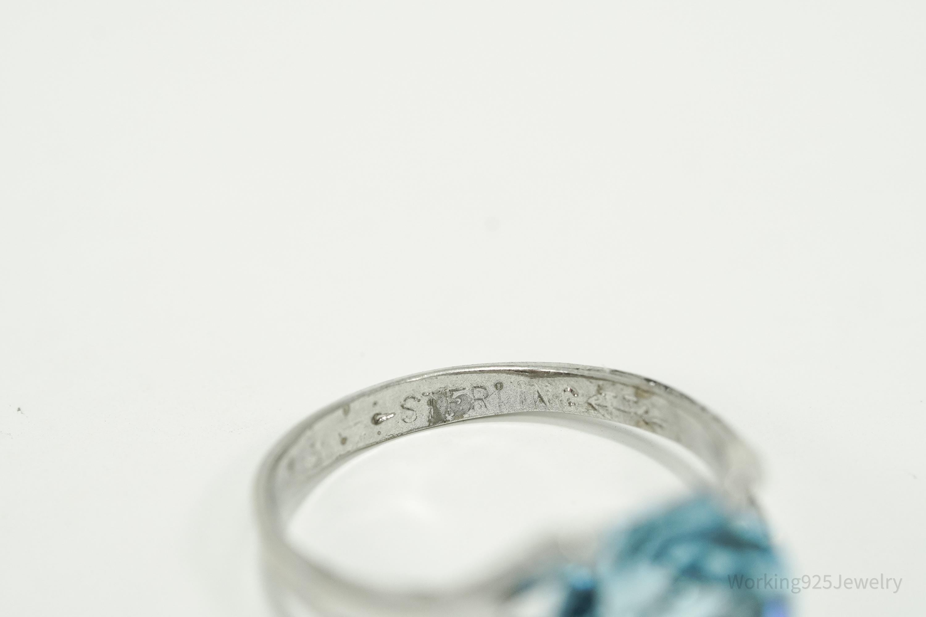 Antique Uncas MFG Co Blue Glass Stone Sterling Silver Ring - Size 6.75