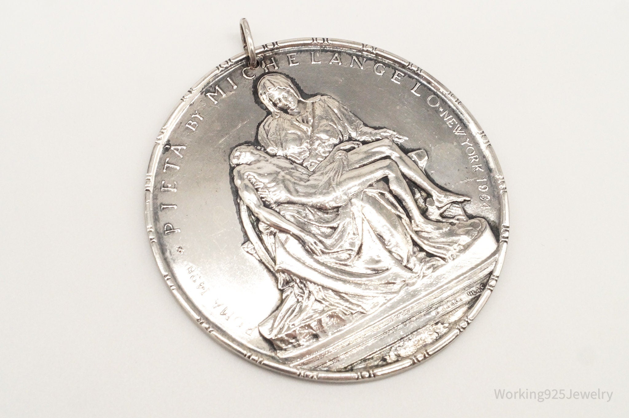 Vintage Towle New York 1964 Pieta Michelangelo Sterling Silver Ornament Pendant