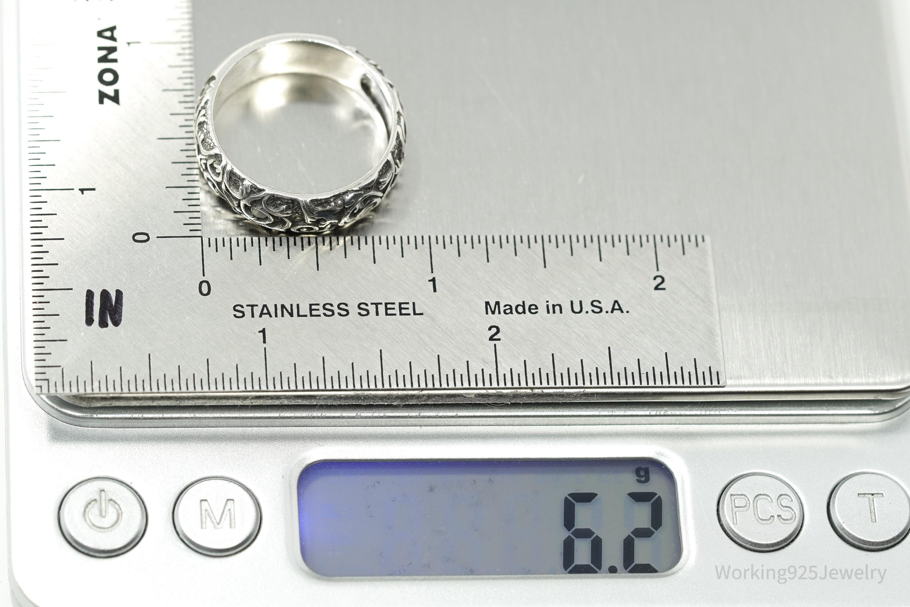 Vintage Native Designer Carolyn Pollack Relios Sterling Silver Band Ring Size 10.25