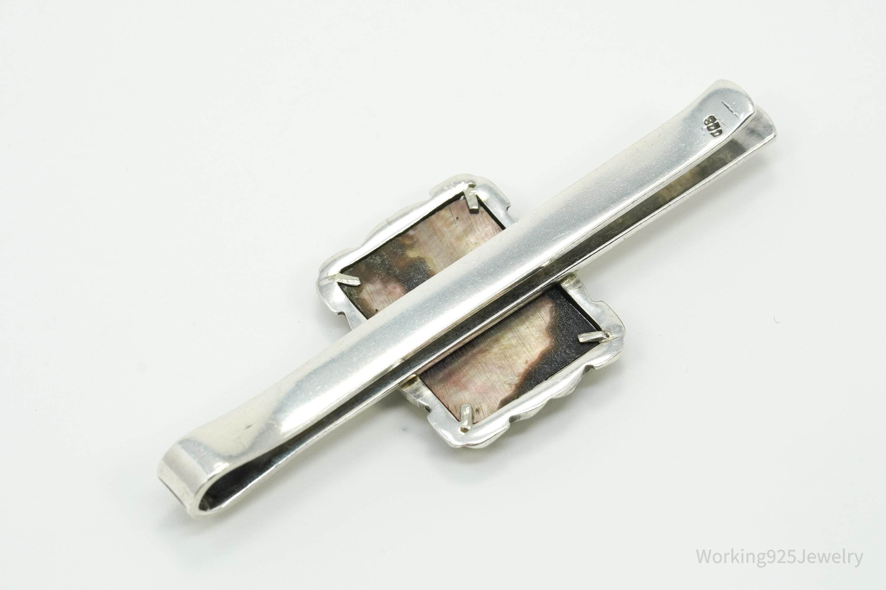 Antique Victorian 800 Silver Mother of Pearl Cameo And Marcasite Warrior Tie Clip