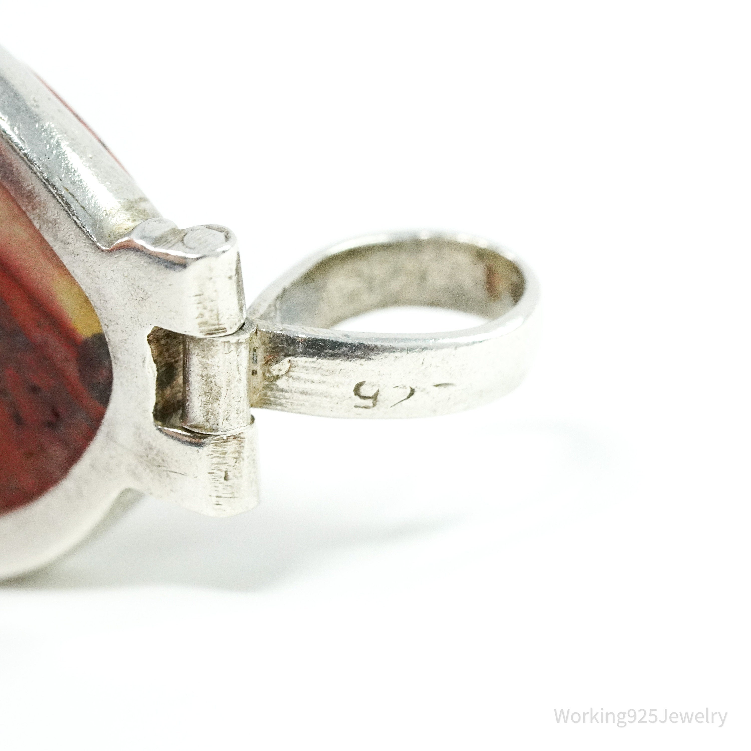 Vintage Large Red Snakeskin Jasper Sterling Silver Necklace Pendant