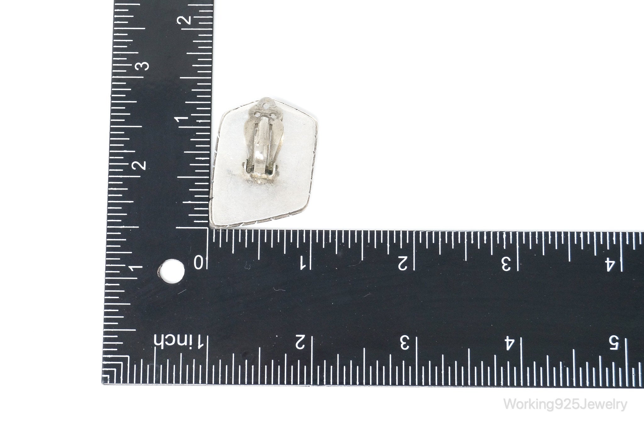 Large Vintage Native American LS Turquoise Sterling Silver Clip On Earrings