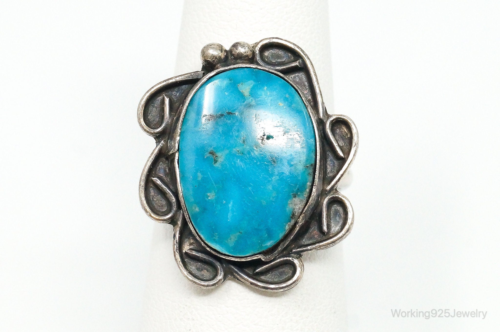 Vintage Native American Turquoise Unsigned Sterling Silver Ring - Size 6.75