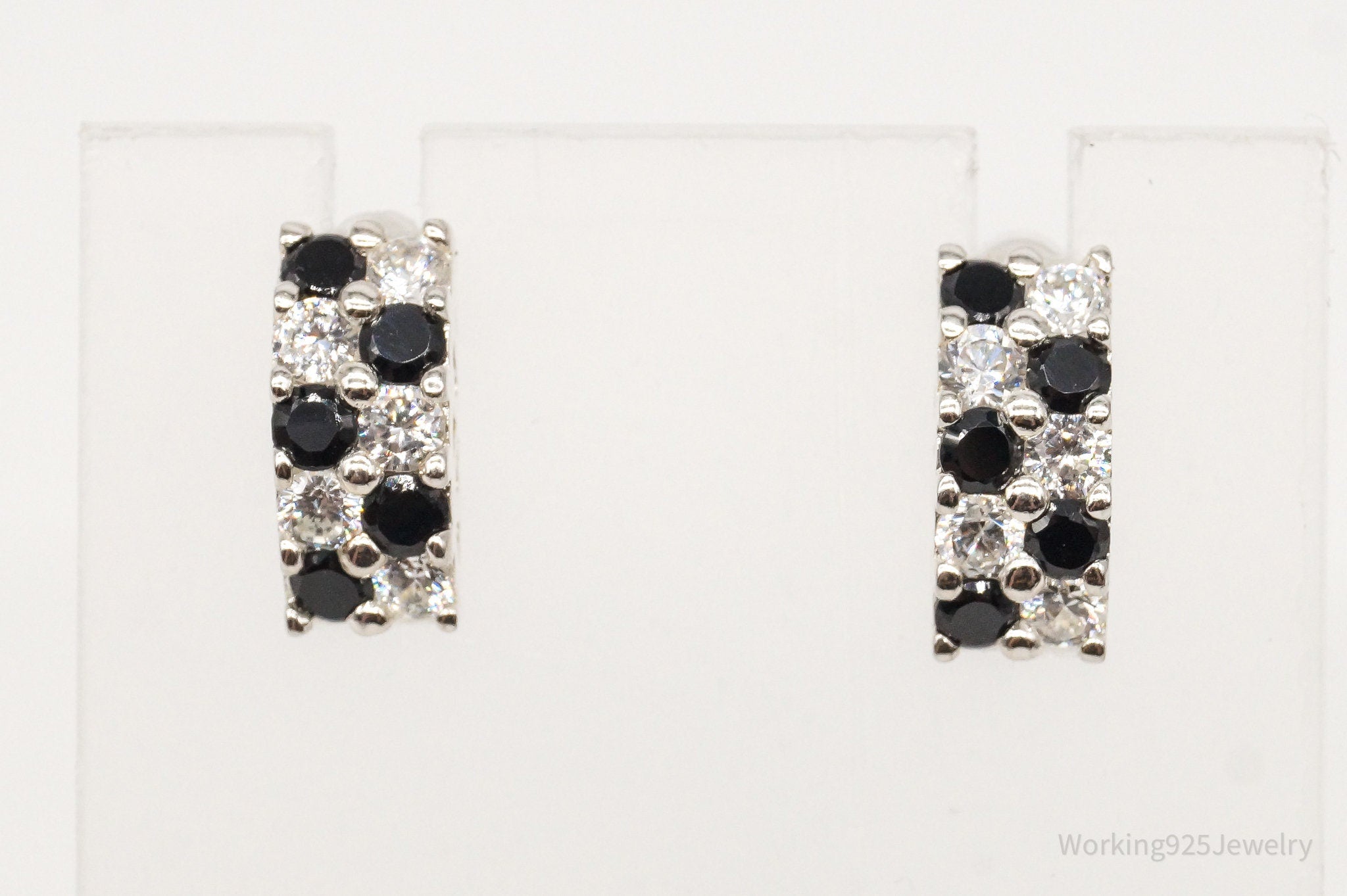 Vintage Black Onyx Cubic Zirconia Sterling Silver Earrings