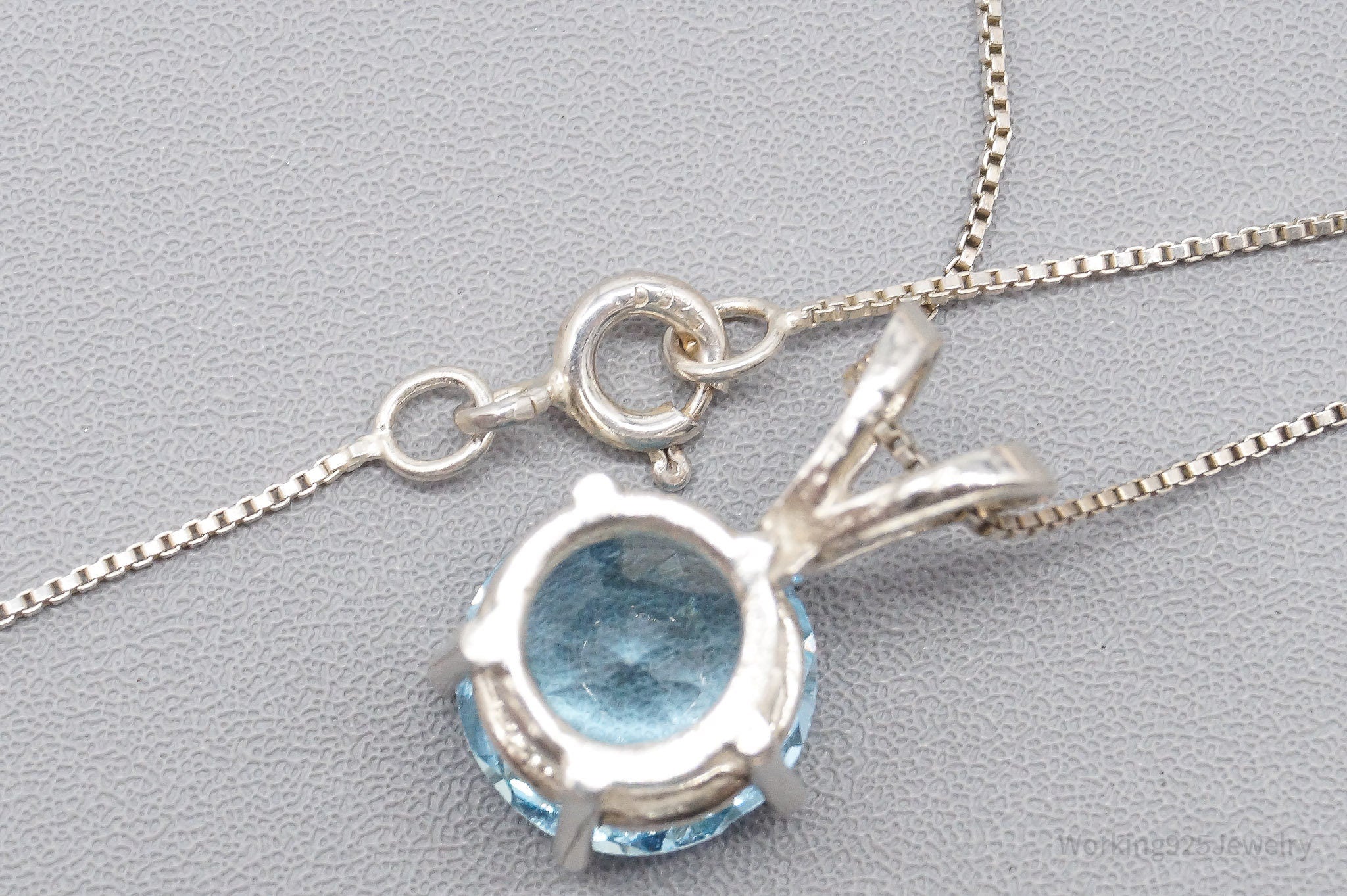 Vintage Large Blue Topaz Sterling Silver Necklace 18"