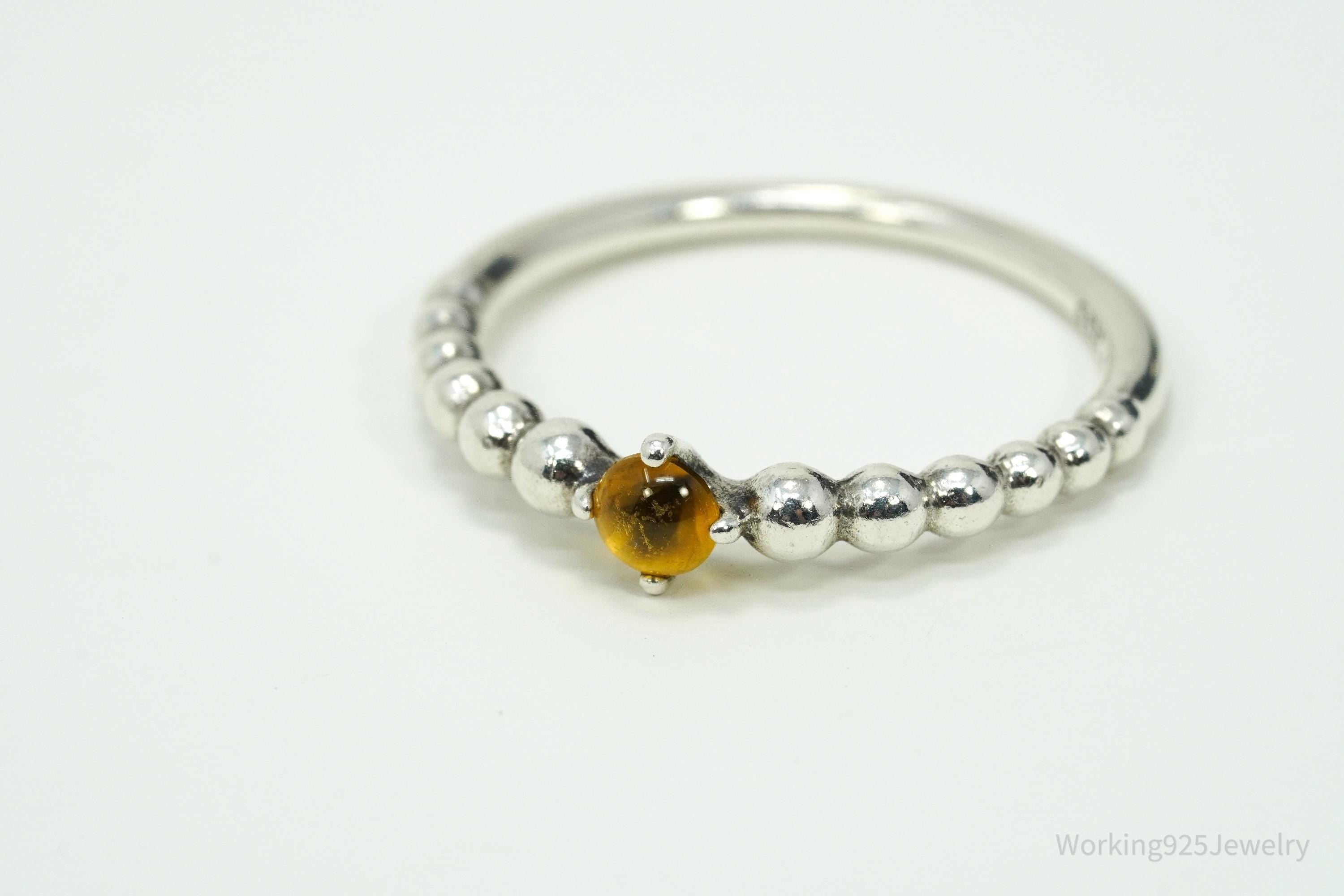 Designer Pandora Retired Honey Topaz Sterling Silver Ring - Size 9
