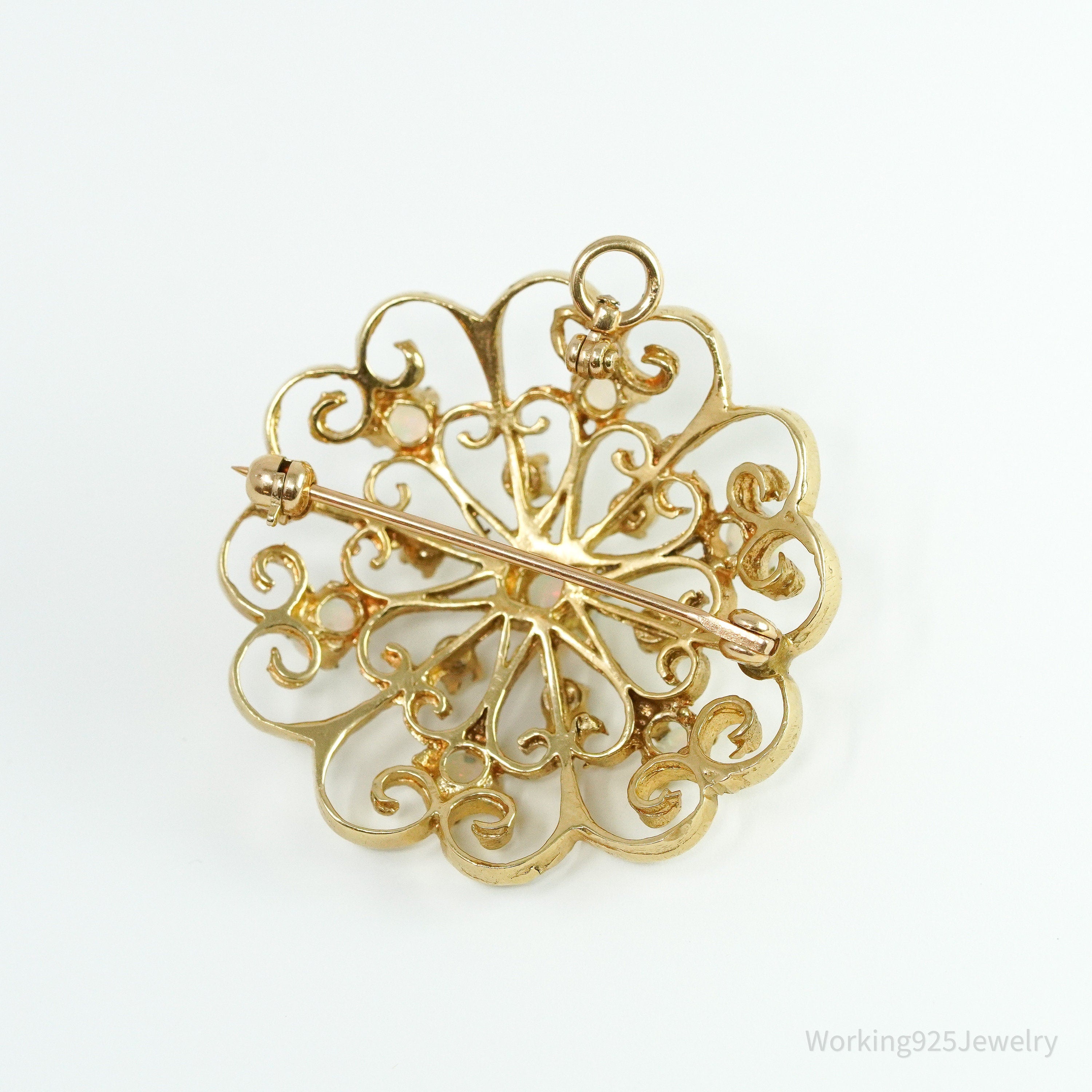 Antique 14K Yellow Gold Opal & Pearl Brooch Pin Pendant