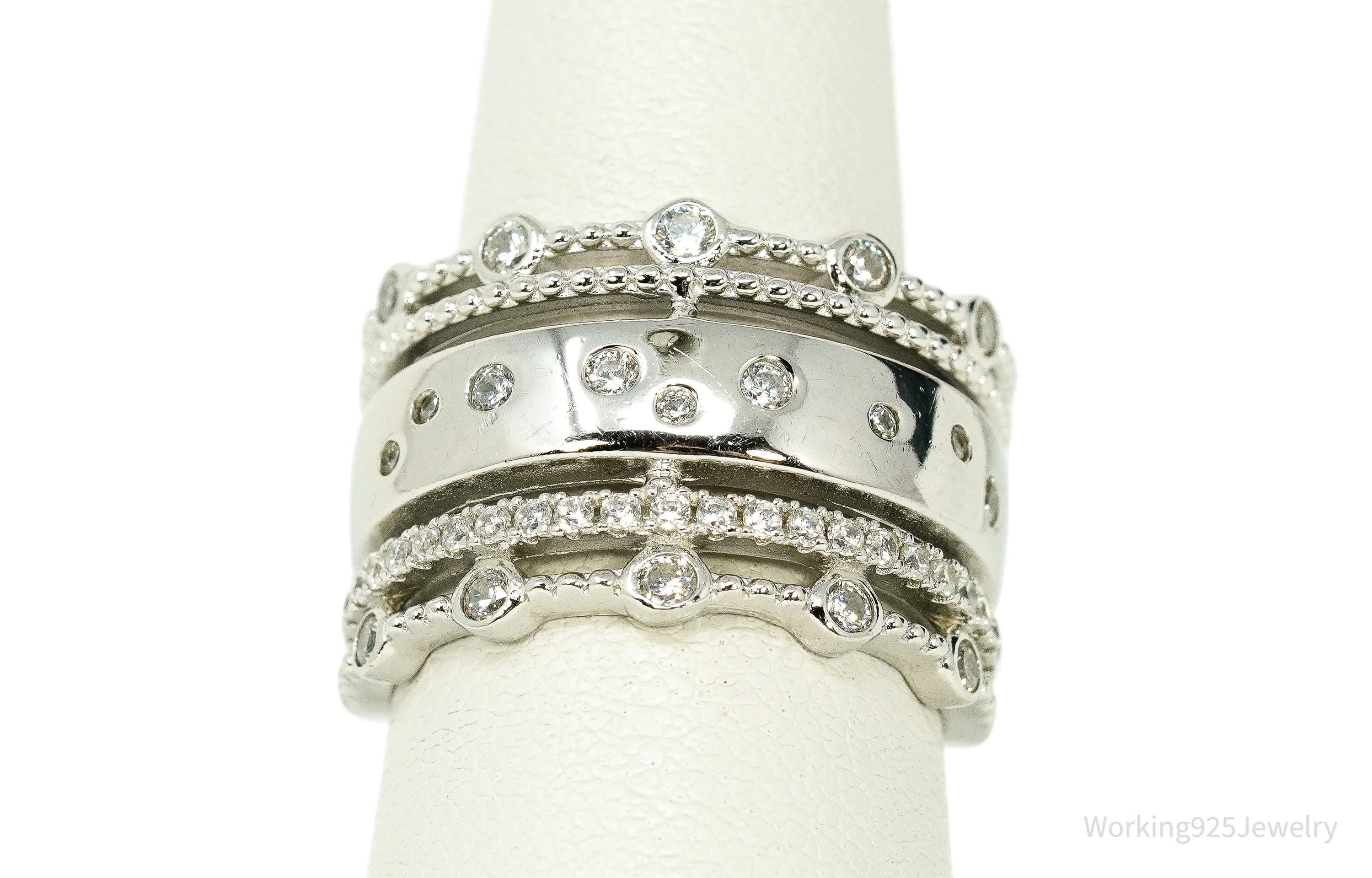 Vintage Cubic Zirconia Sterling Silver Band Ring - Size 6.25