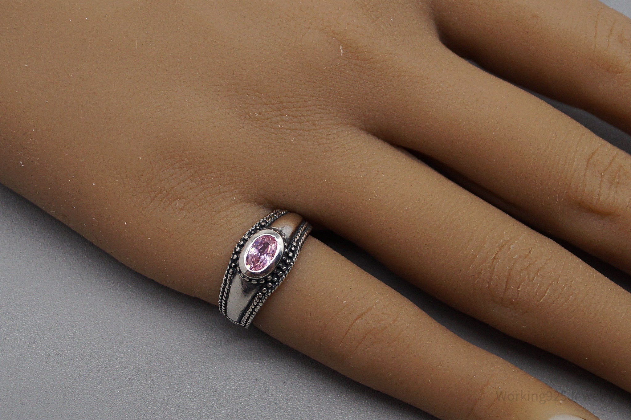 Vintage Pink Cubic Zirconia Sterling Silver Ring - Size 5