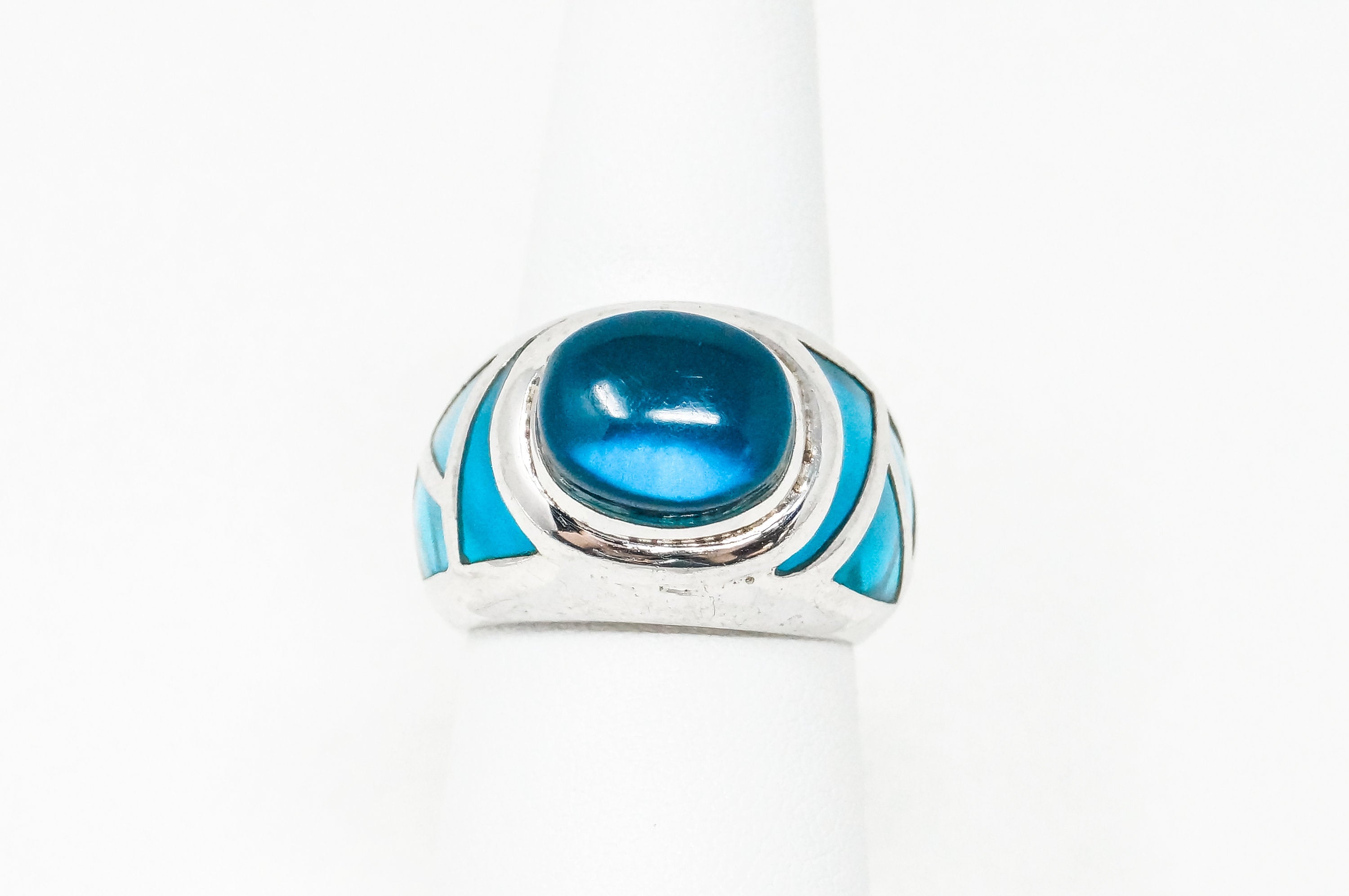 Vintage Blue Ocean Resin Sterling Silver Ring - Sz 6.5 - 785434054