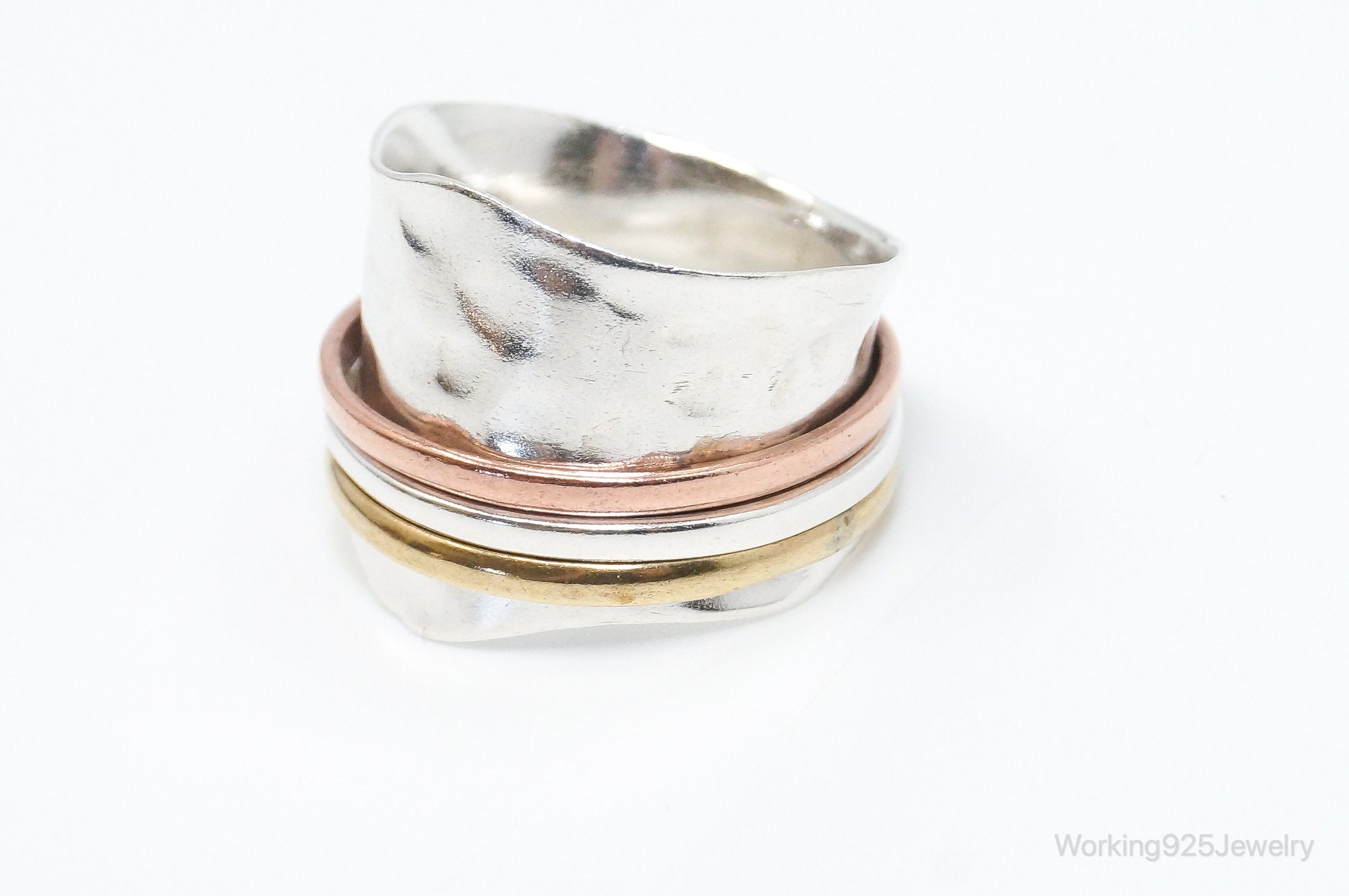 Vintage Brass Copper Sterling Silver Spinner Band Ring- Size 8.25