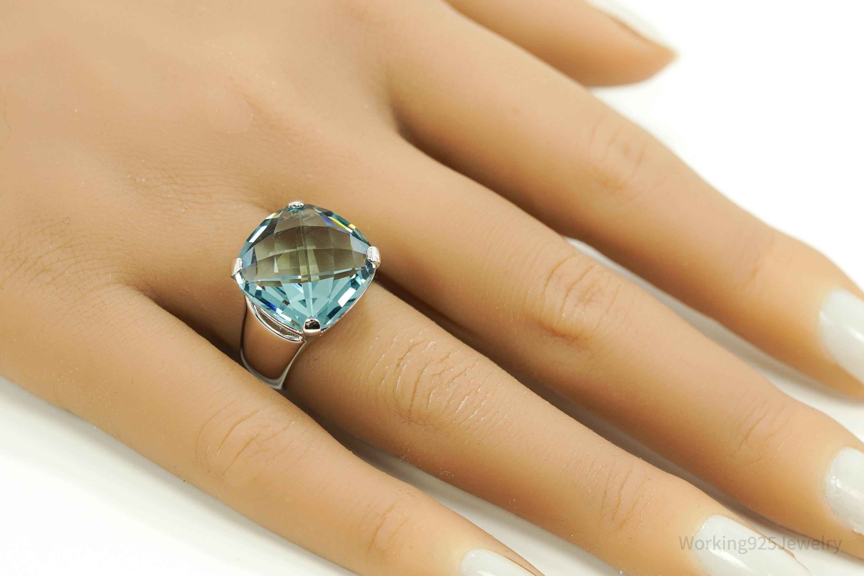 Vintage Blue Swarovski Crystal Silver Ring Size 6.75