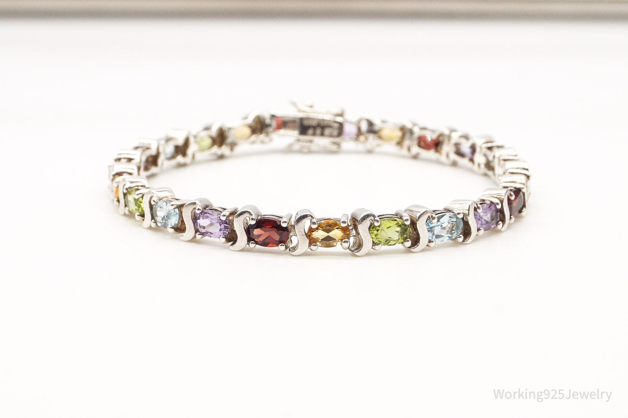 Vintage Multi Gemstones Sterling Silver Bracelet