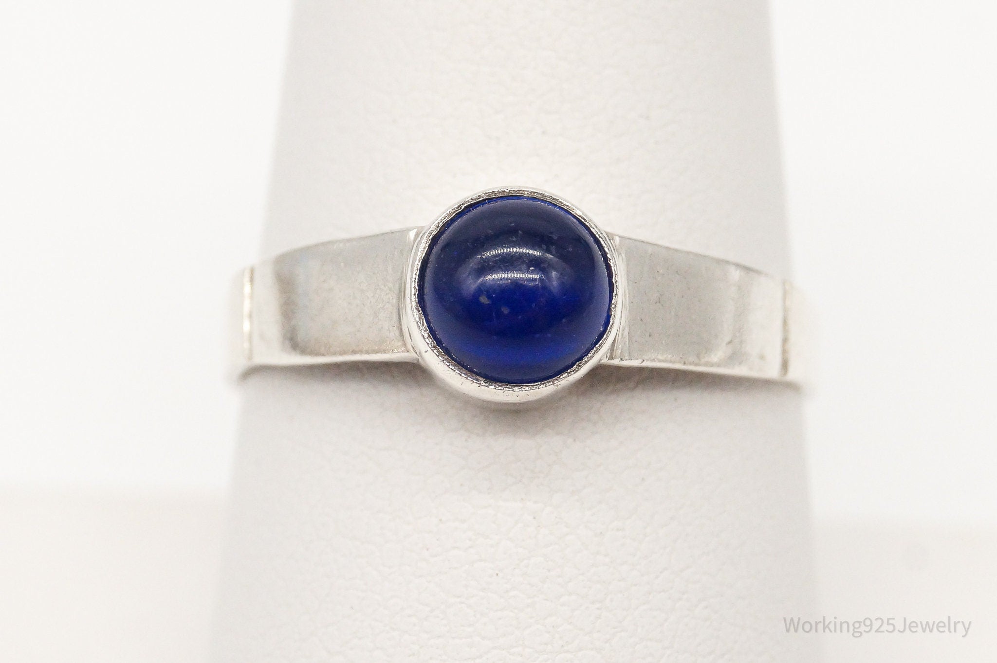 Vintage Modernist Blue Glass 835 Silver Ring - Size 8.5