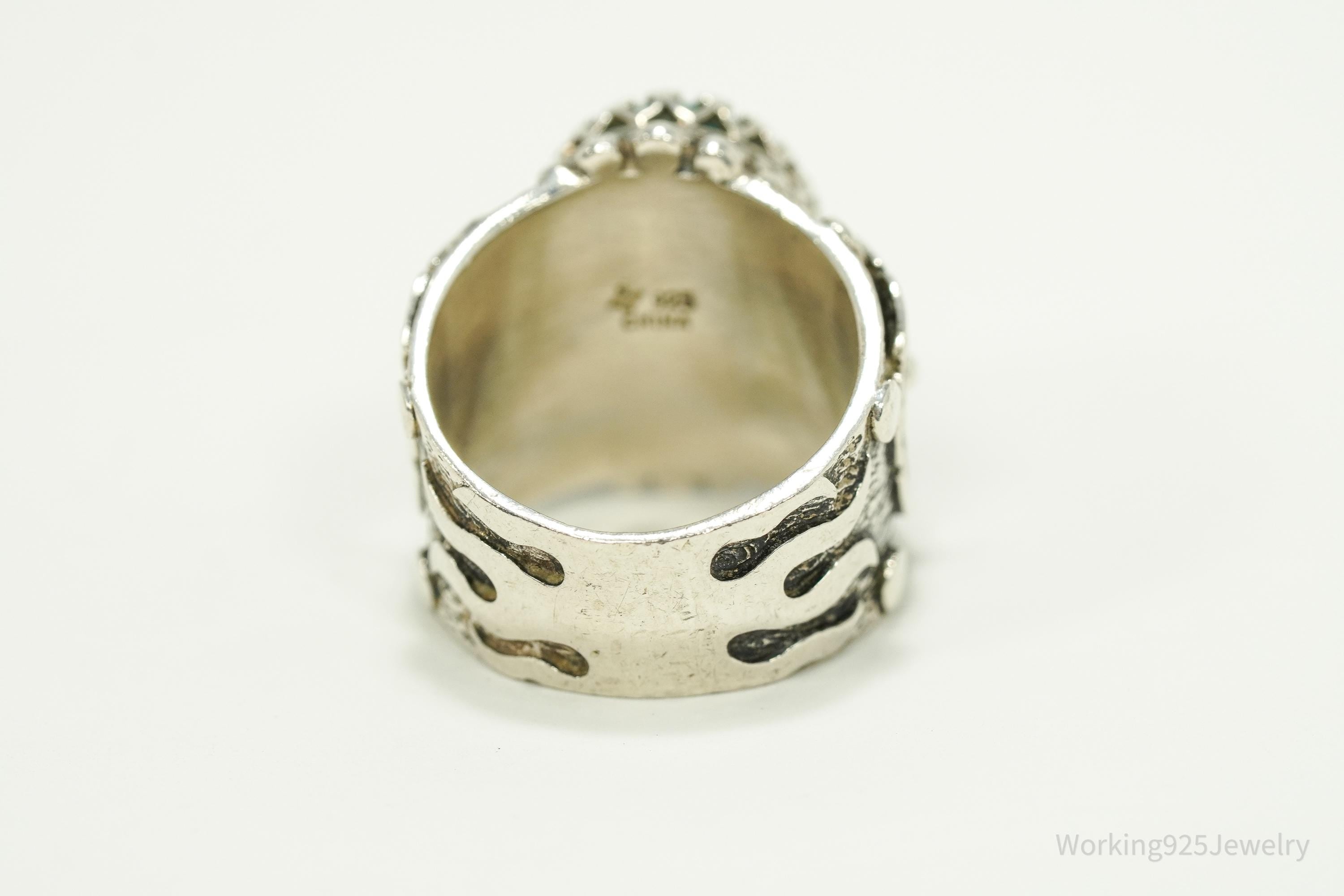 Vintage Turquoise Sterling Silver Detailed Ring - Size 7.25