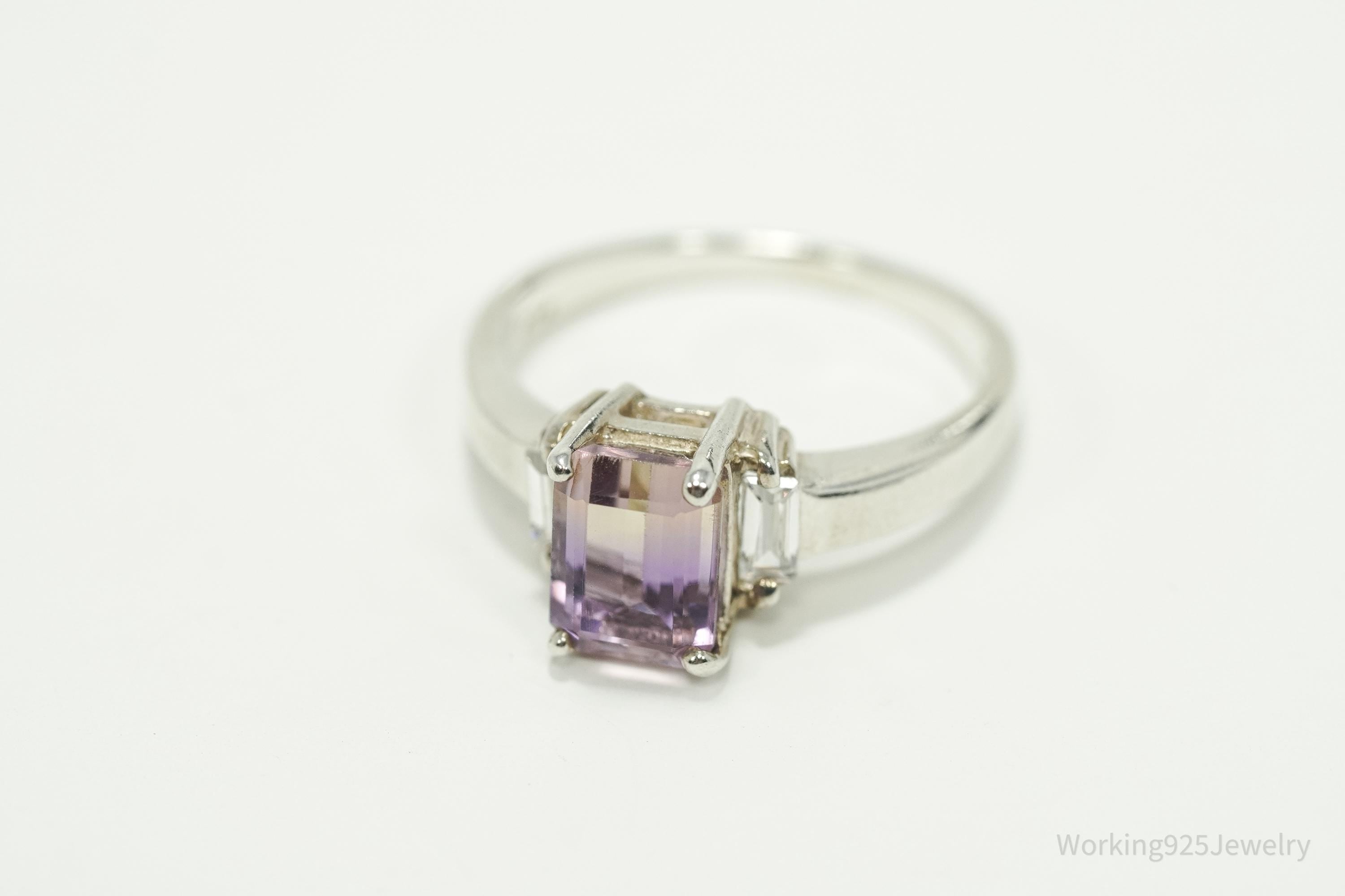 Vintage Ametrine & Cubic Zirconia Sterling Silver Ring - Size 7.25