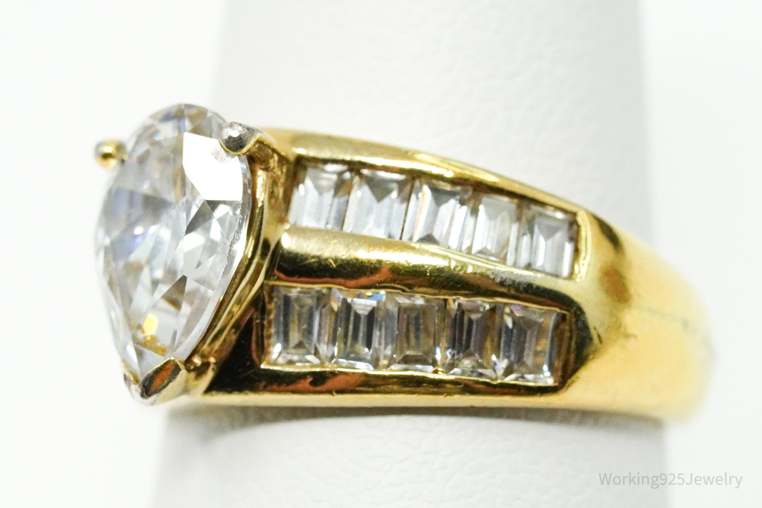 Vintage Gold Vermeil Cubic Zirconia Sterling Silver Ring - Size 7