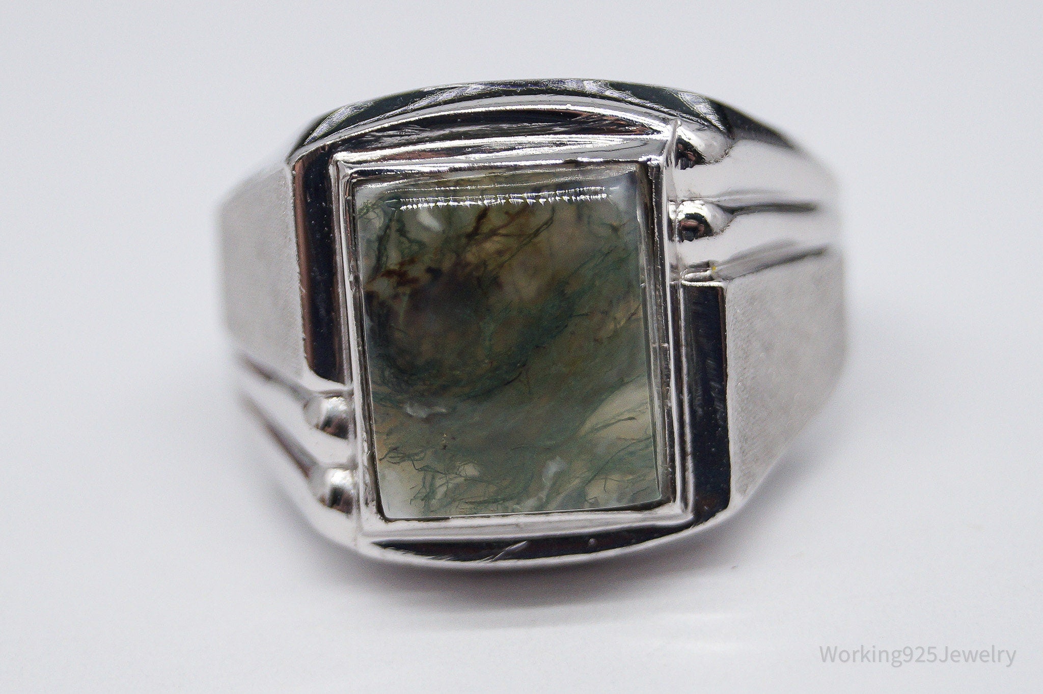 Vintage Vargas Mfg. Co. Moss Agate Sterling Silver Ring - Size 10.75