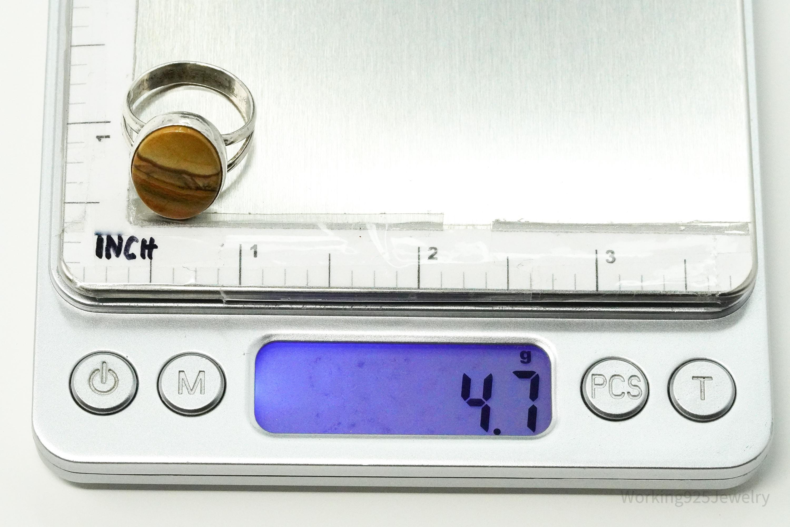 Vintage Picture Jasper Silver Ring - Size 7