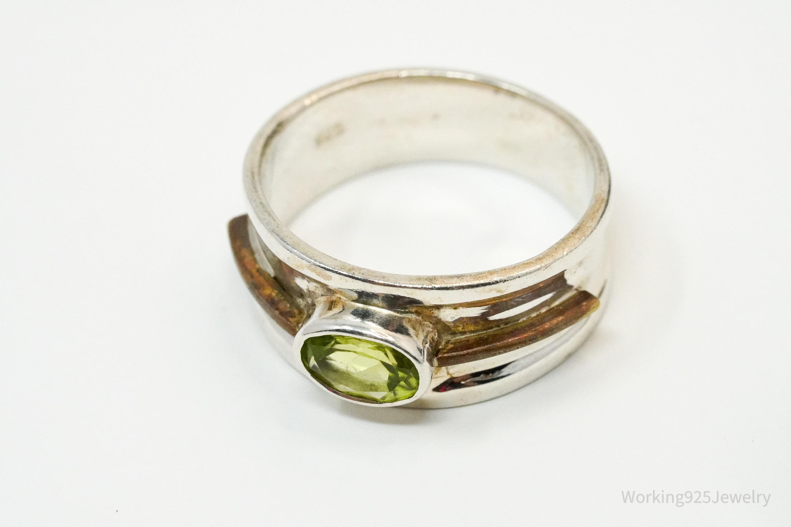 Vintage Peridot & Copper Sterling Silver Ring - Size 7.75