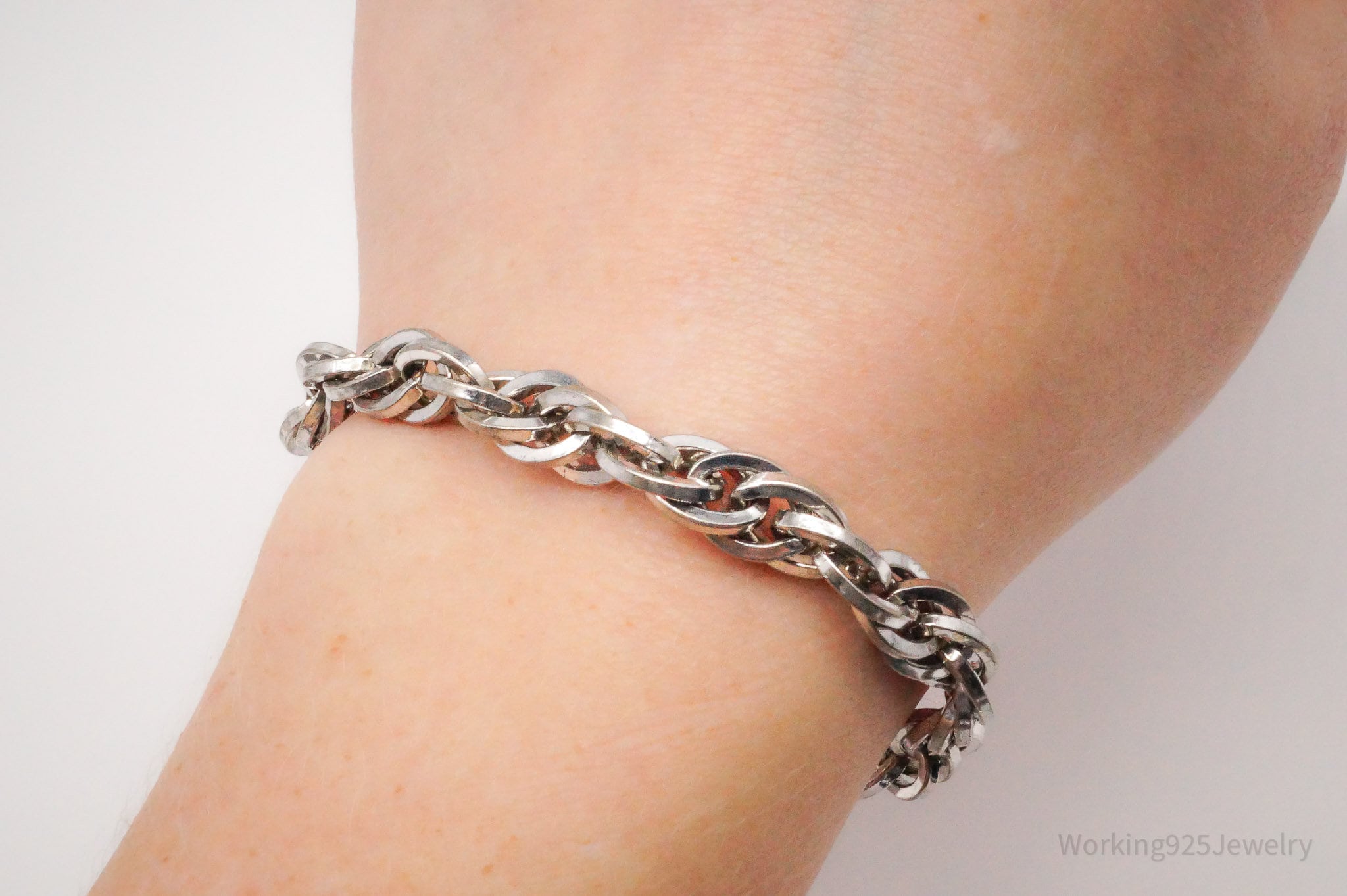 Antique Sterling Silver Chain Bracelet - 7 3/8"